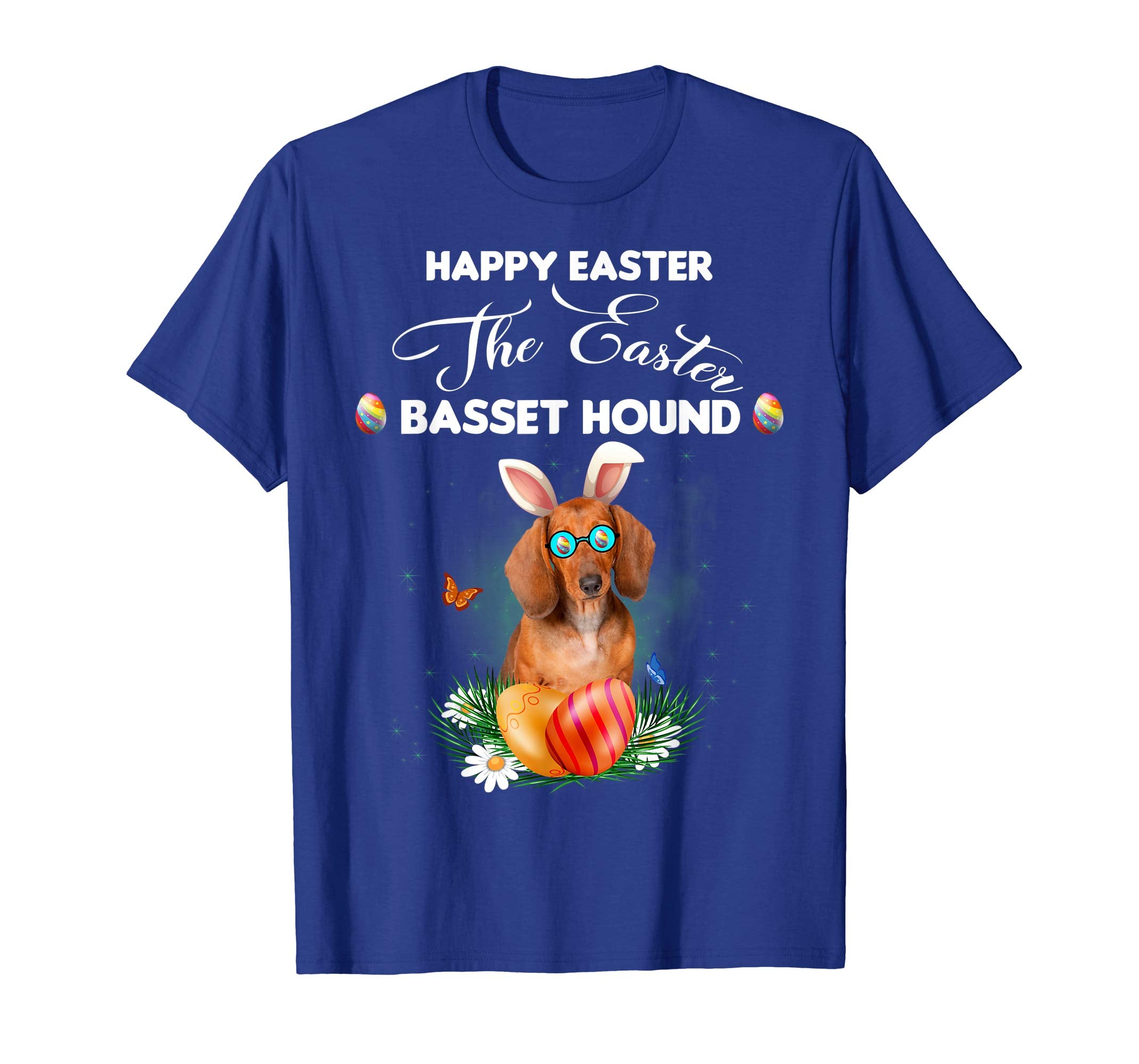 Basset Hound Dog Sunglass Bunny Happy Easter Day Tshirt