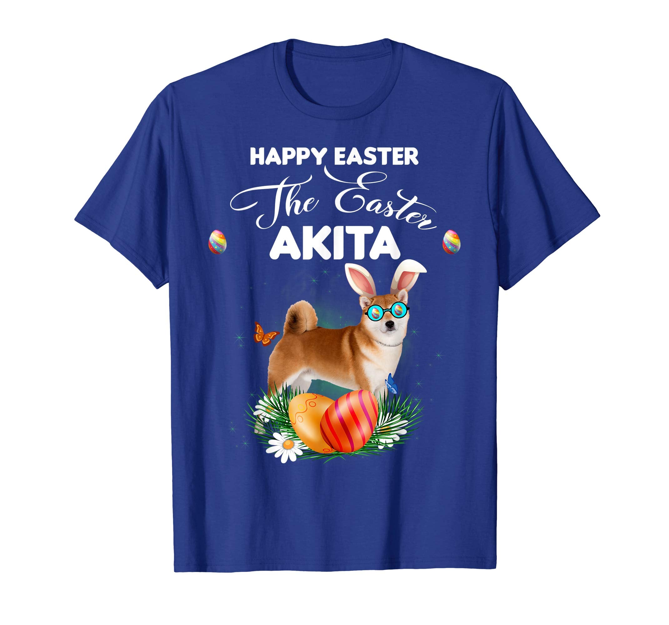 Akita Dog Sunglass Bunny Happy Easter Day Tshirt
