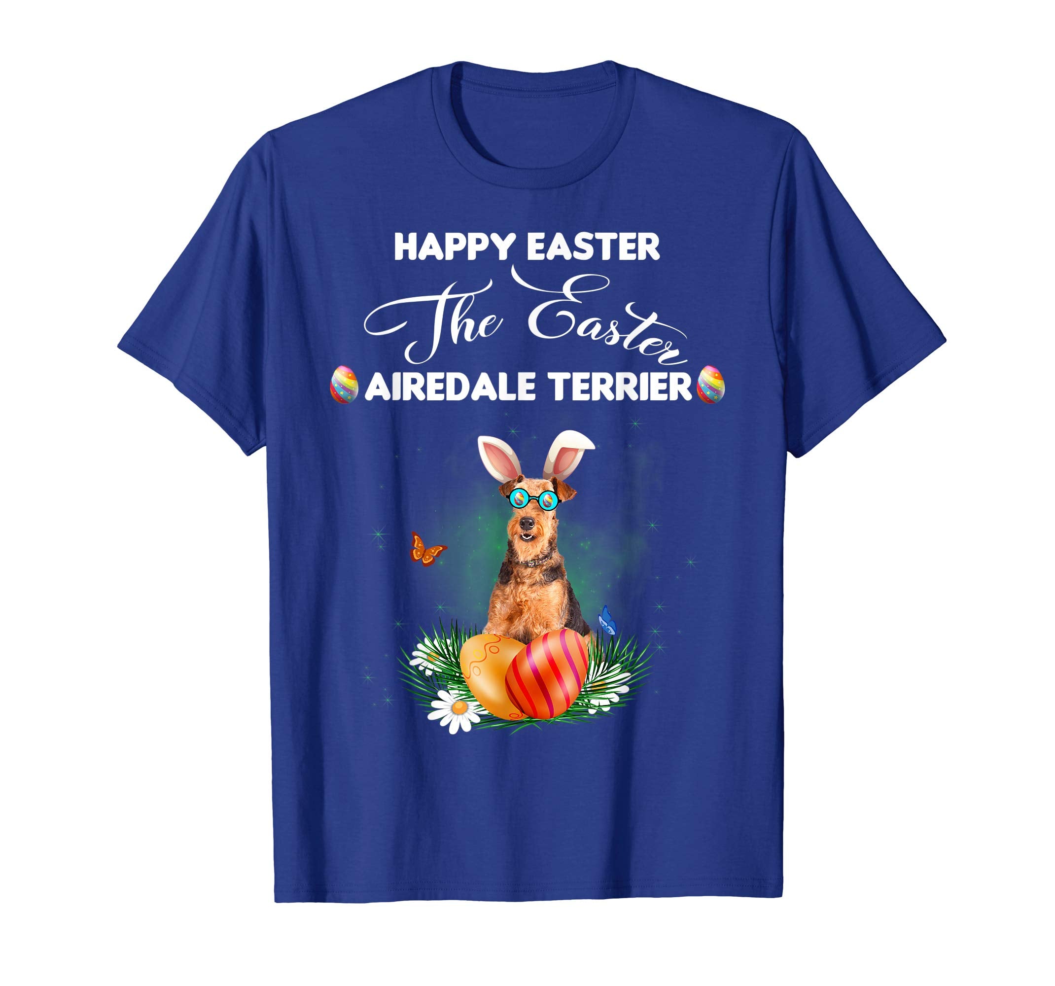 Airedale Terrier Dog Sunglass Bunny Happy Easter Day Tshirt