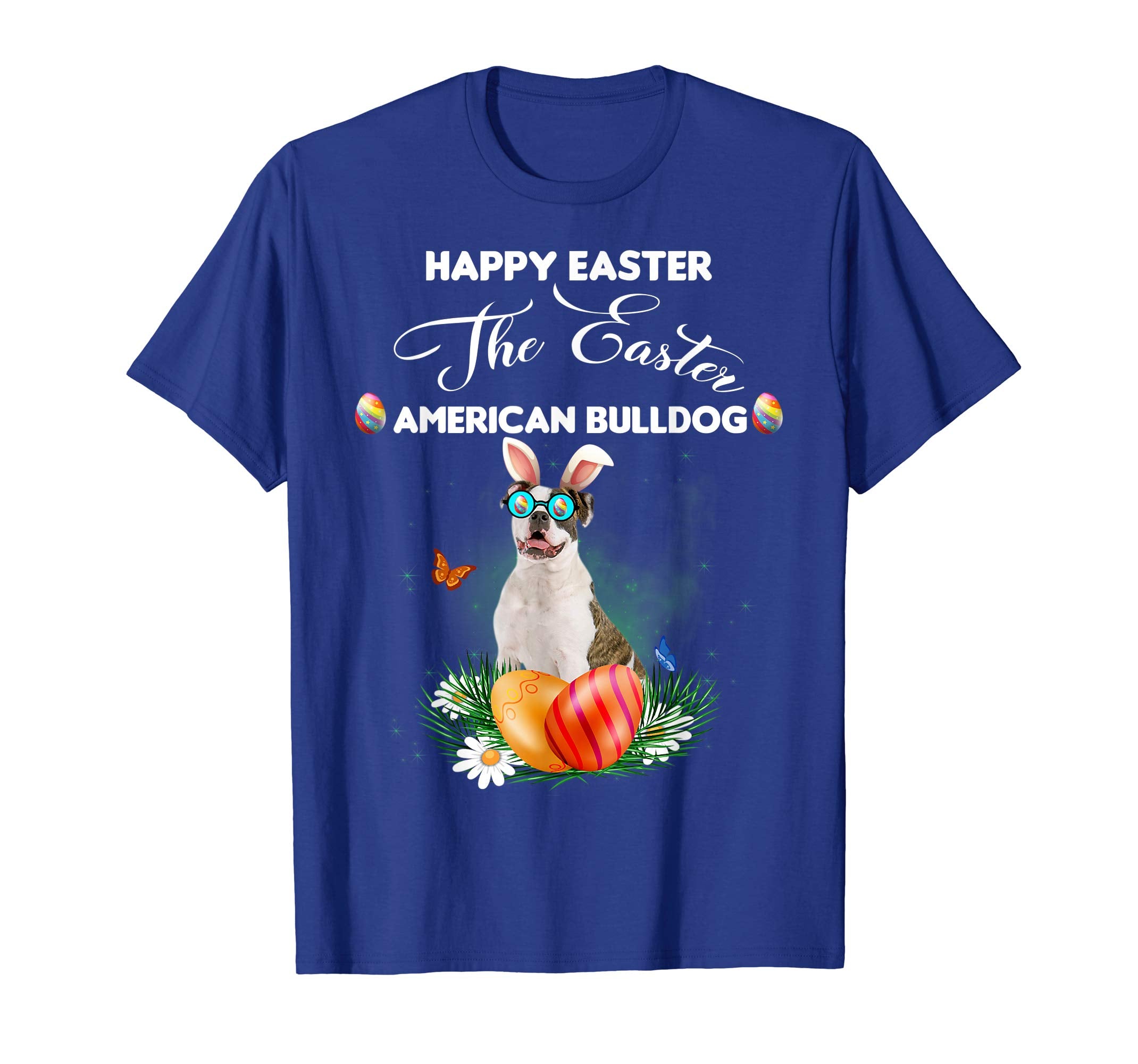 American Bulldog Dog Sunglass Bunny Happy Easter Day Tshirt