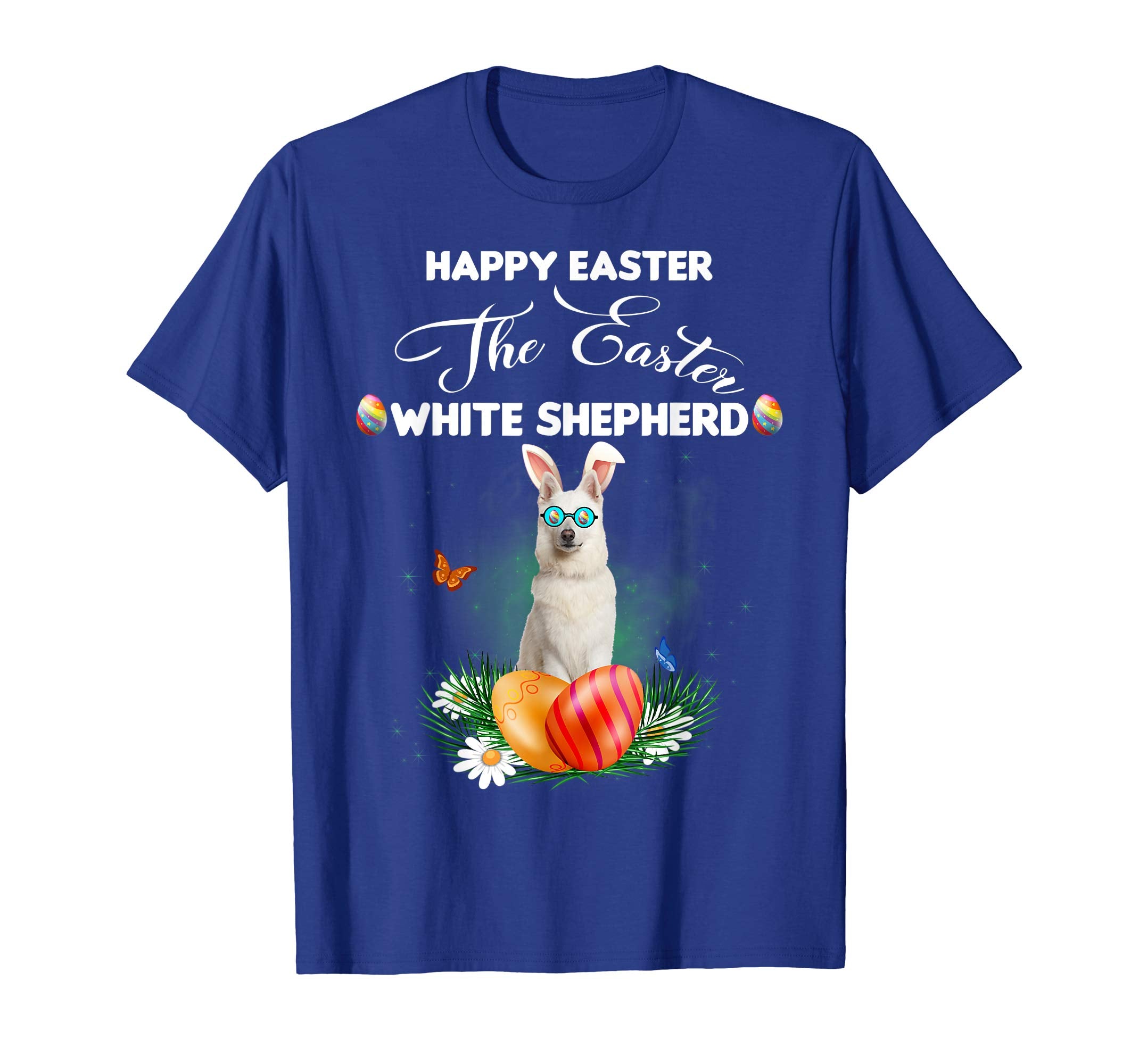 White Shepherd Dog Sunglass Bunny Happy Easter Day Tshirt