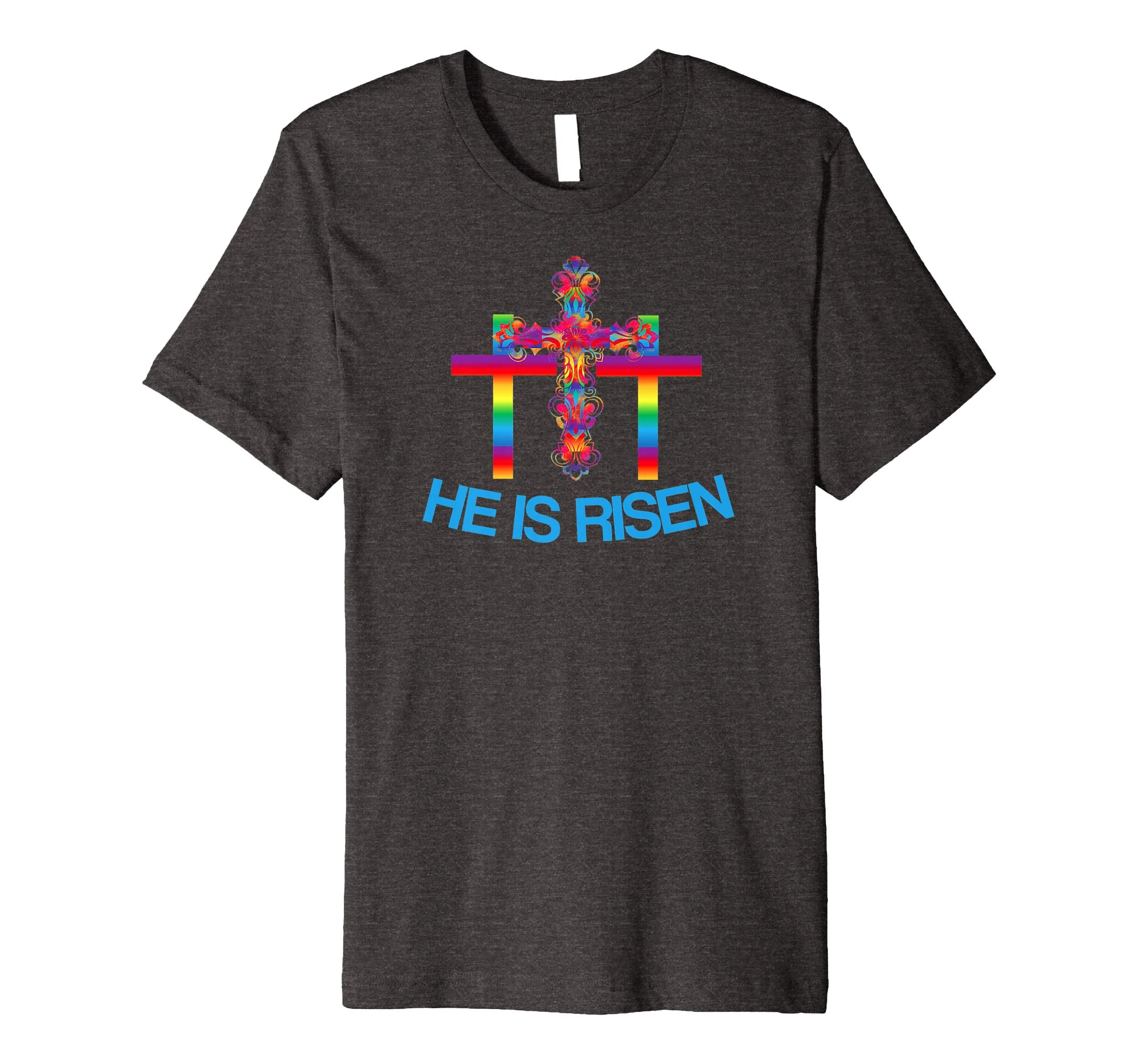Christian Easter T Shirt Colorful Rainbow Cross-He Is Risen
