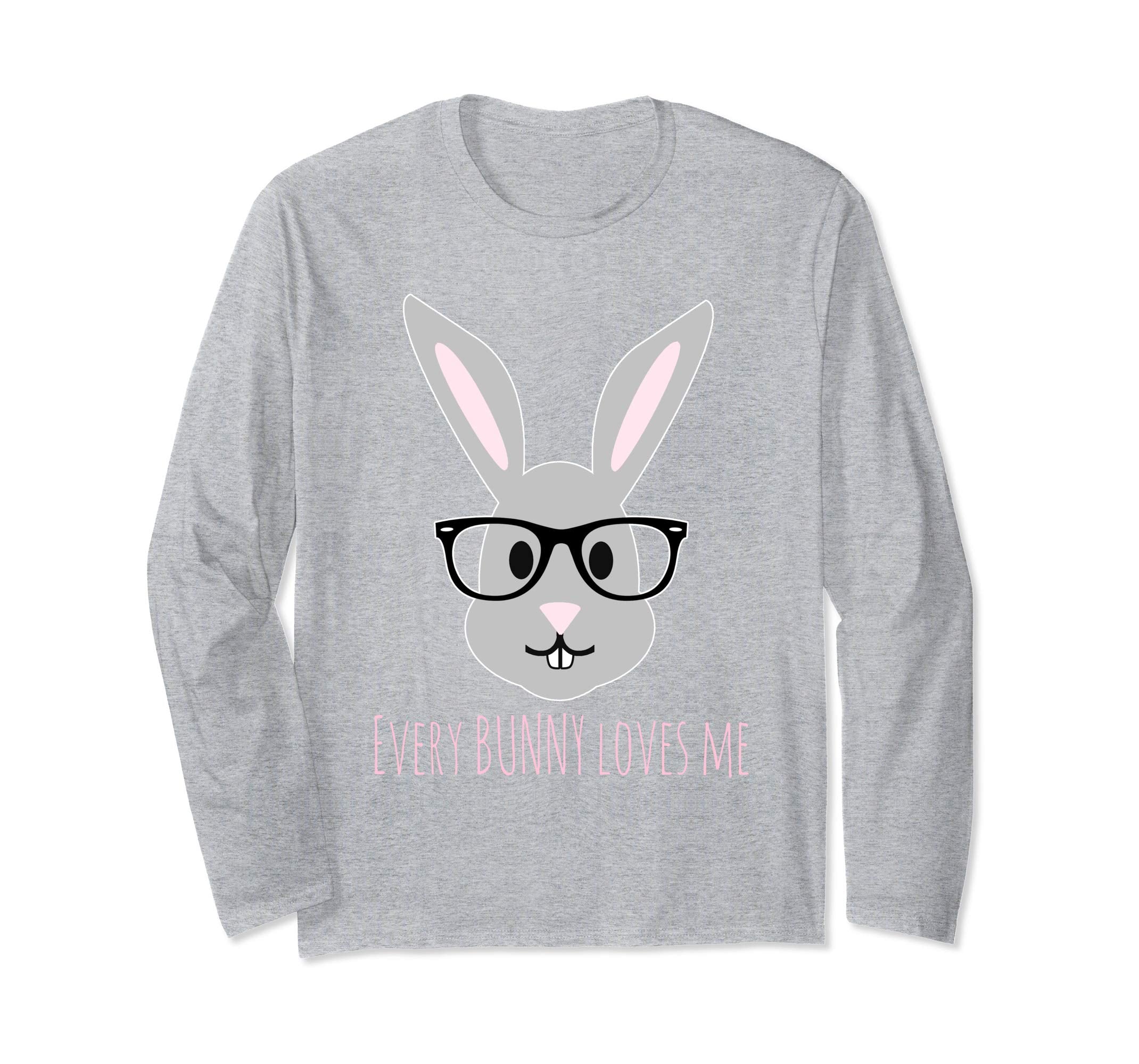 Happy Easter Shirt Cute Bunny Head with Glasses Long Sleeve