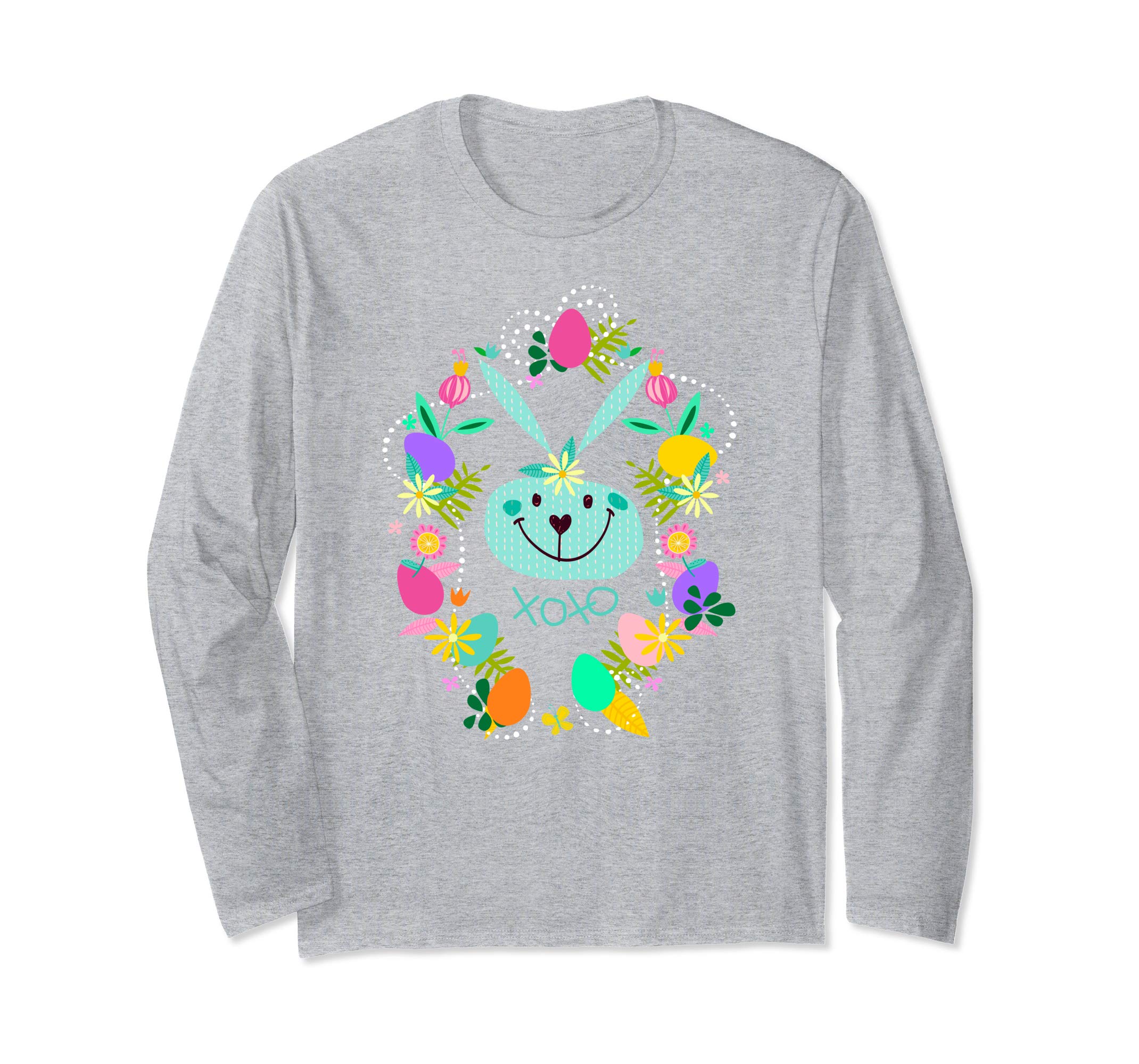 Cute Easter Long Sleeve Shirt Bunny Flowers for Women