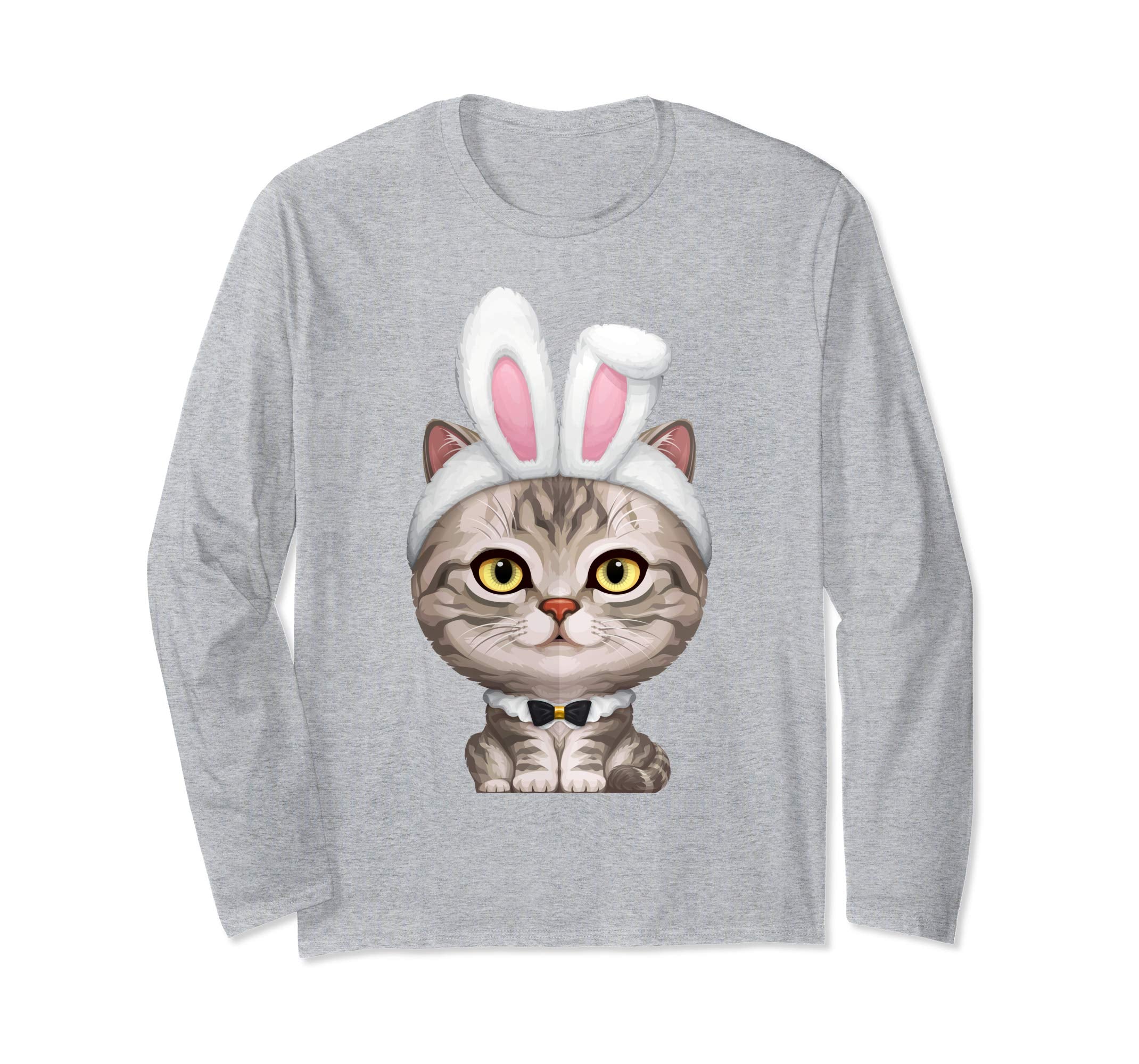 Silver Tabby Cat in Easter Bunny Costume Long Sleeve T-Shirt