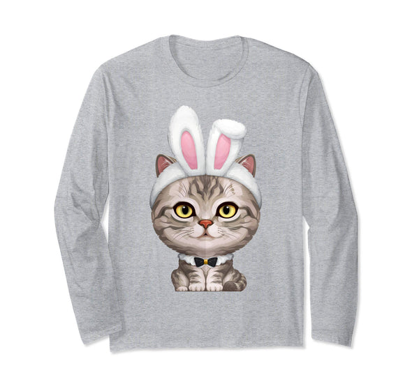 Silver Tabby Cat in Easter Bunny Costume Long Sleeve T-Shirt