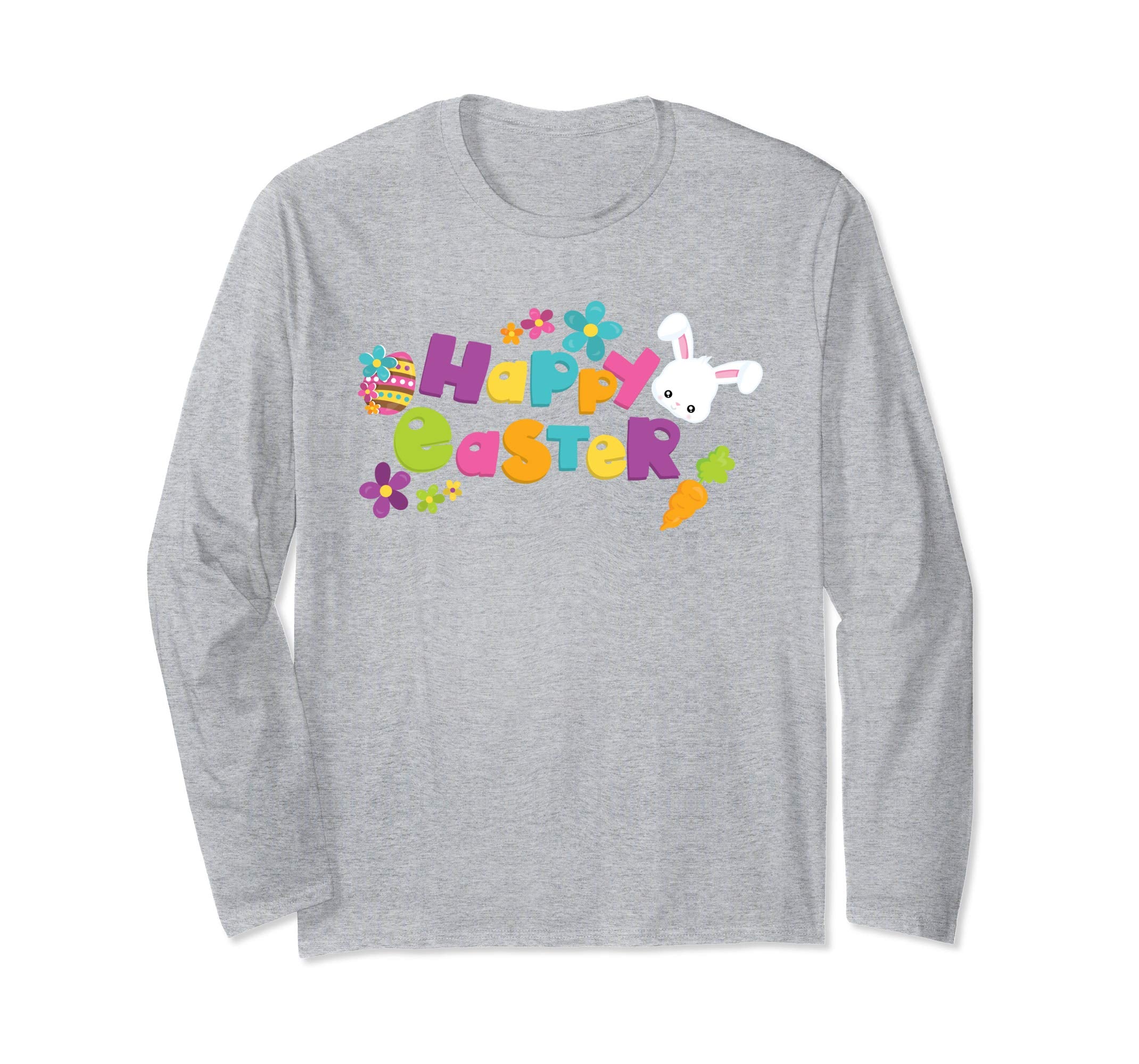 Happy Easter Shirt Cute Bunny Flower Carrots Long Sleeve