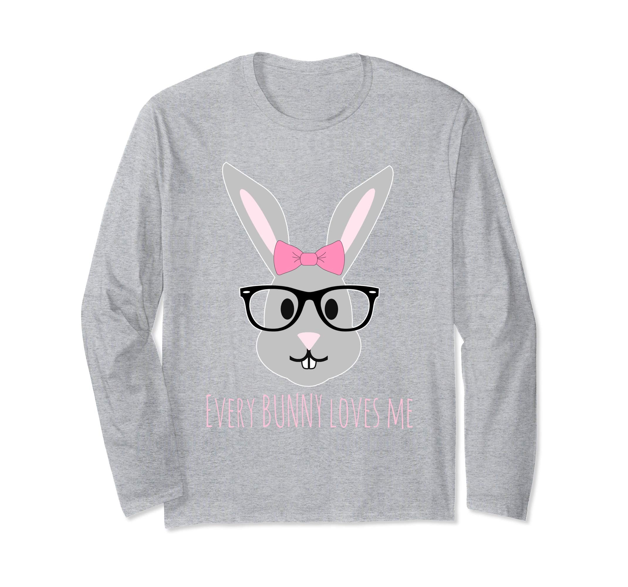 Happy Easter Shirt Cute Girl Bunny with Glasses Long Sleeve