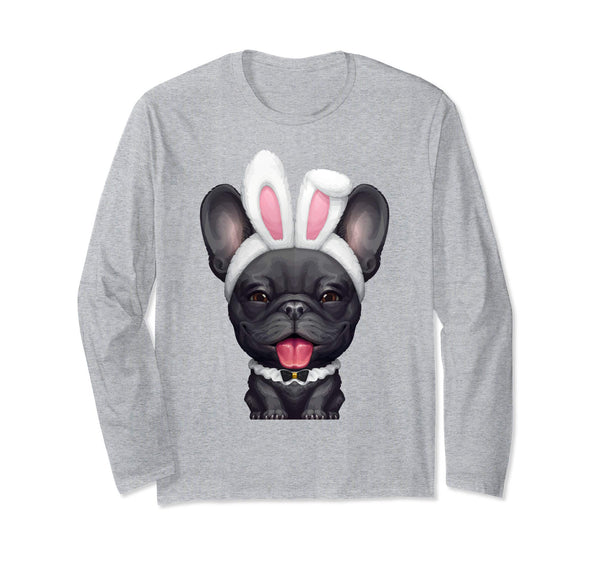 Black Frenchie in Easter Bunny Costume Long Sleeve T-Shirt