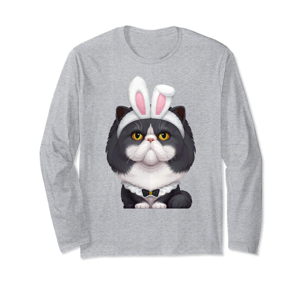 Black &amp; White Persian Cat Easter Bunny Long Sleeve T-Shirt