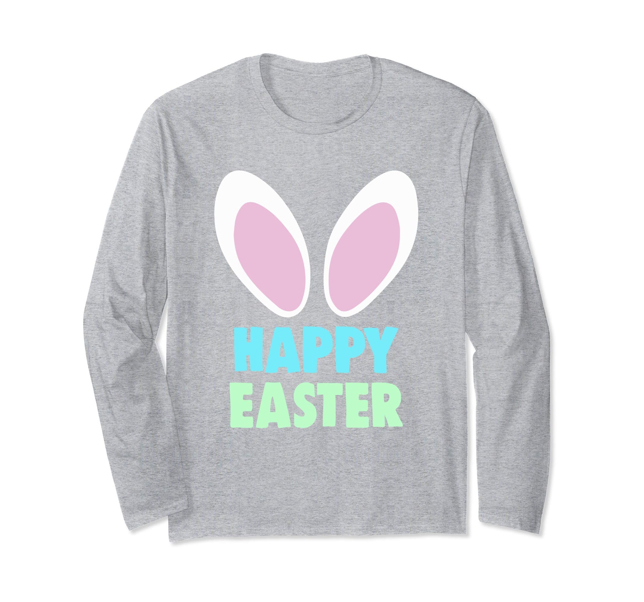 Happy Easter Bunny Rabbit Ears Paw Bow Long Sleeve Shirt