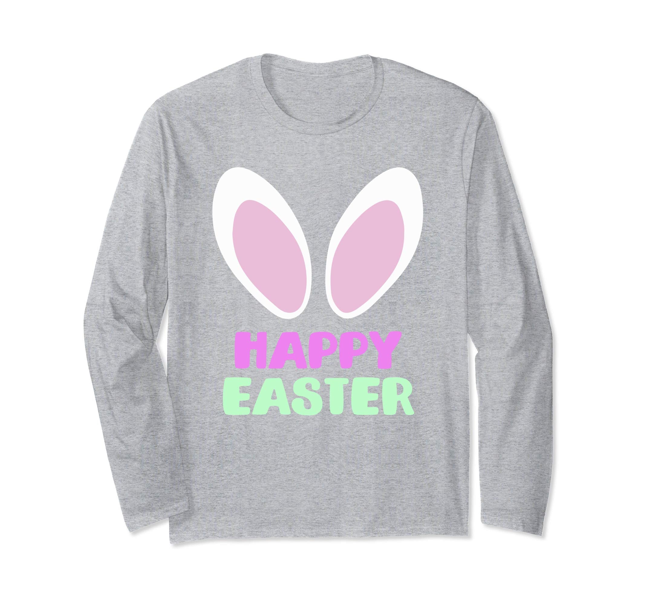 Happy Easter Bunny Rabbit Ears Paw Bow Long Sleeve Shirt
