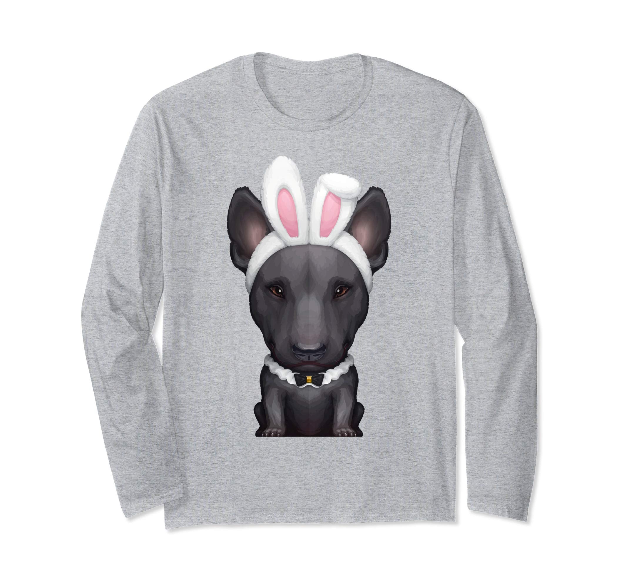 Black Bull Terrier in Easter Bunny Costume Long Sleeve Shirt