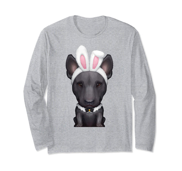Black Bull Terrier in Easter Bunny Costume Long Sleeve Shirt