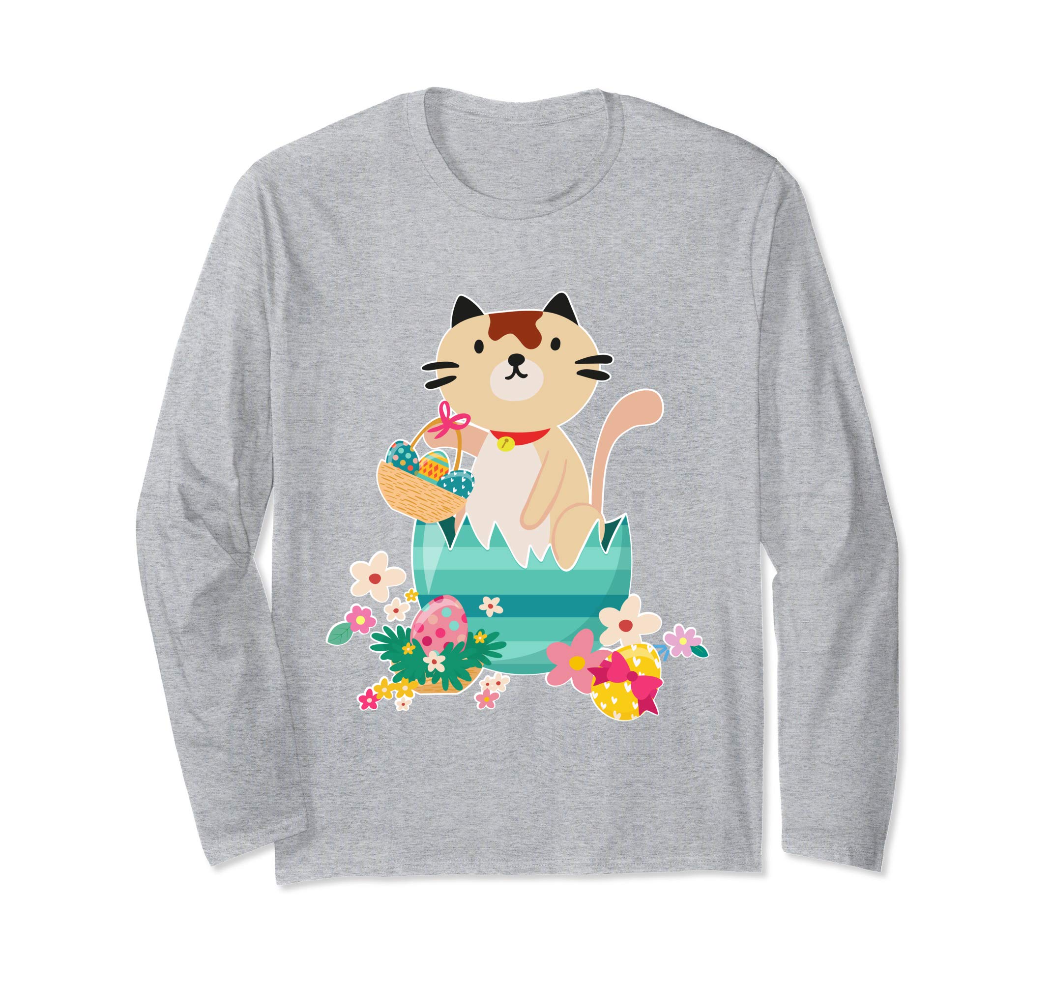 Cat Opening Big Egg &amp; Easter Eggs Basket Flowers Happy Shirt
