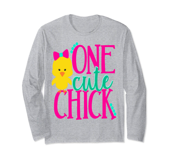 Girls Easter Shirt Kids One Cute Chick Spring Pink School