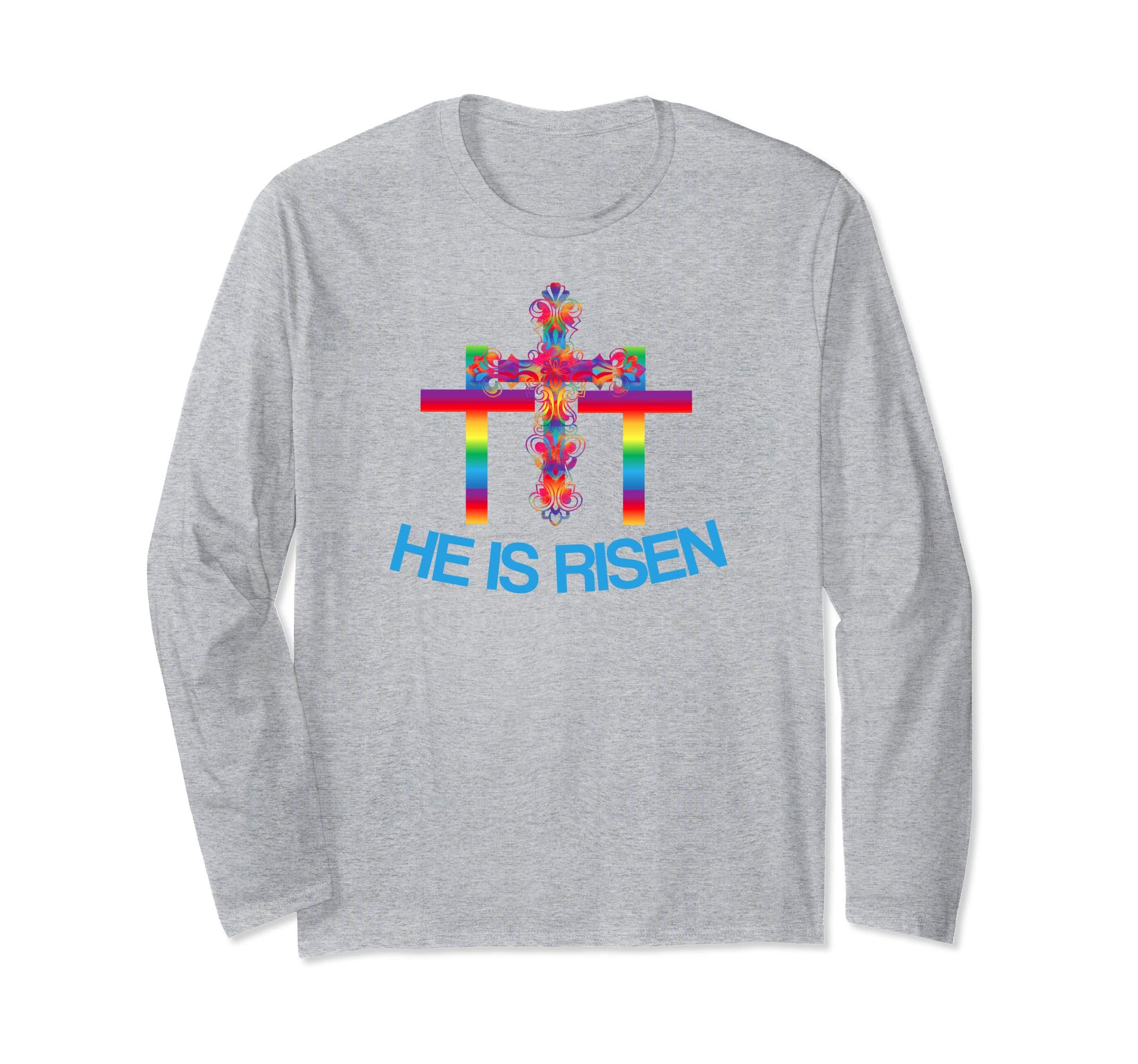 Christian Easter Longsleeve Shirt Rainbow Cross-He Is Risen