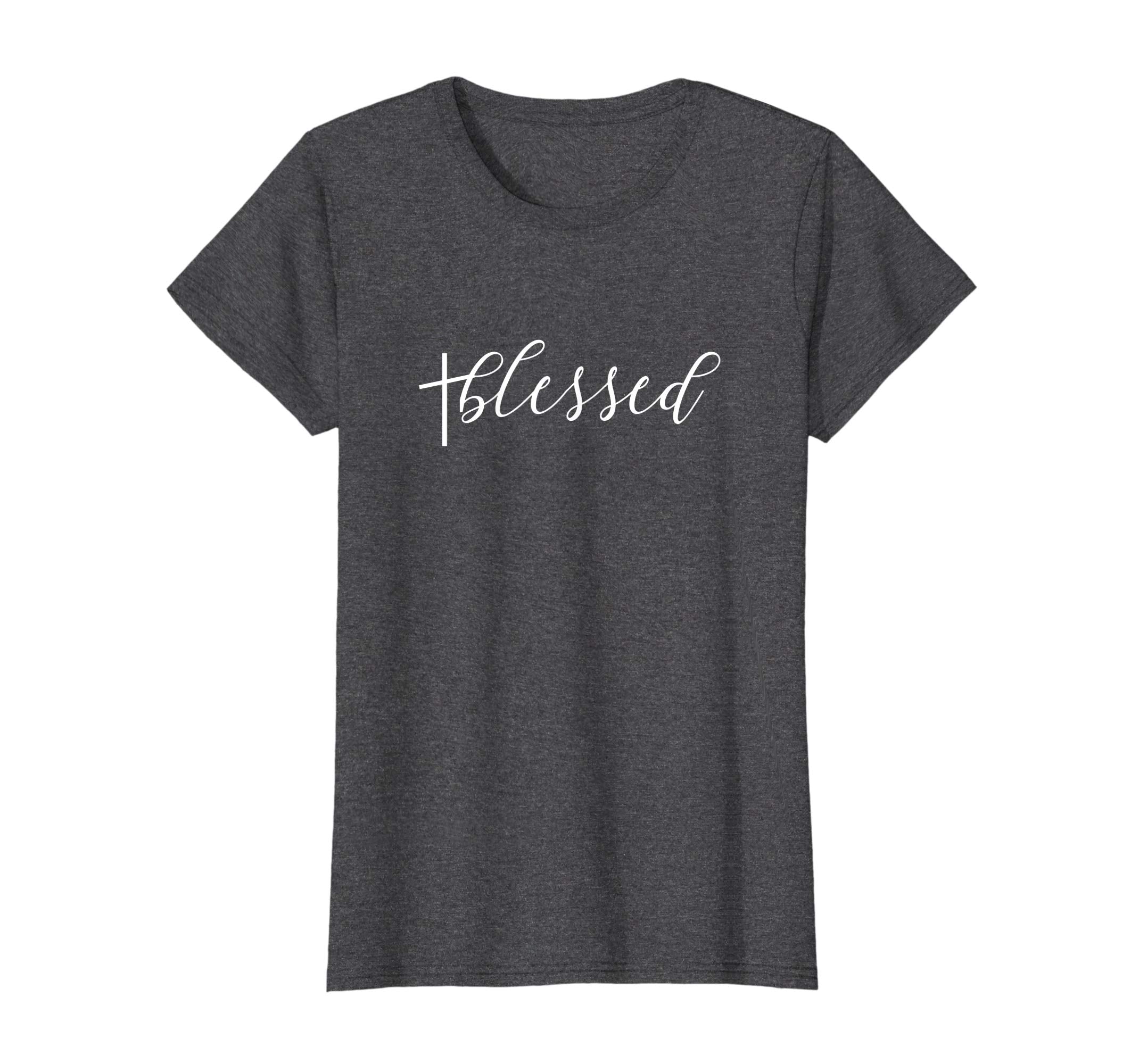 Womens Blessed Graphic Christian Religious Easter Cross T-Shirt
