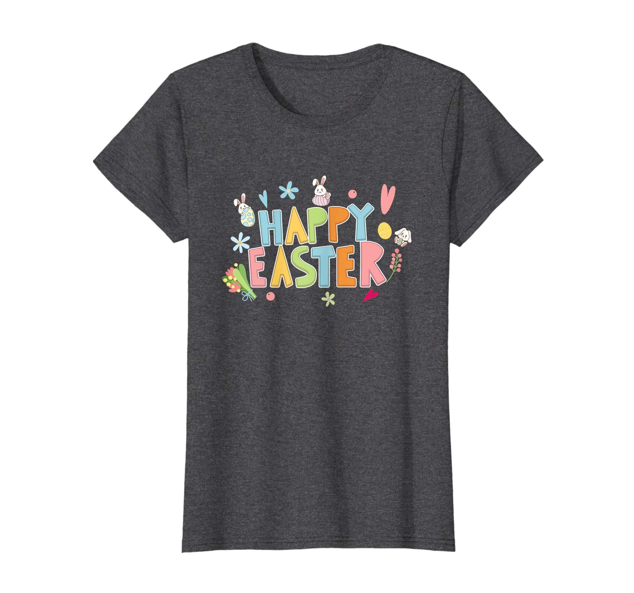 Happy Easter T-Shirt with Bunnies Eggs Flowers Carrots