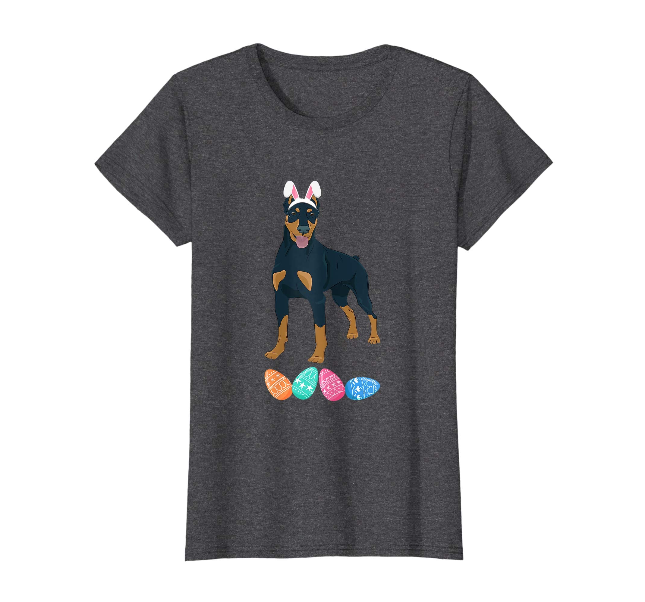 Funny Easter Doberman With Bunny Ears And Eggs T Shirt