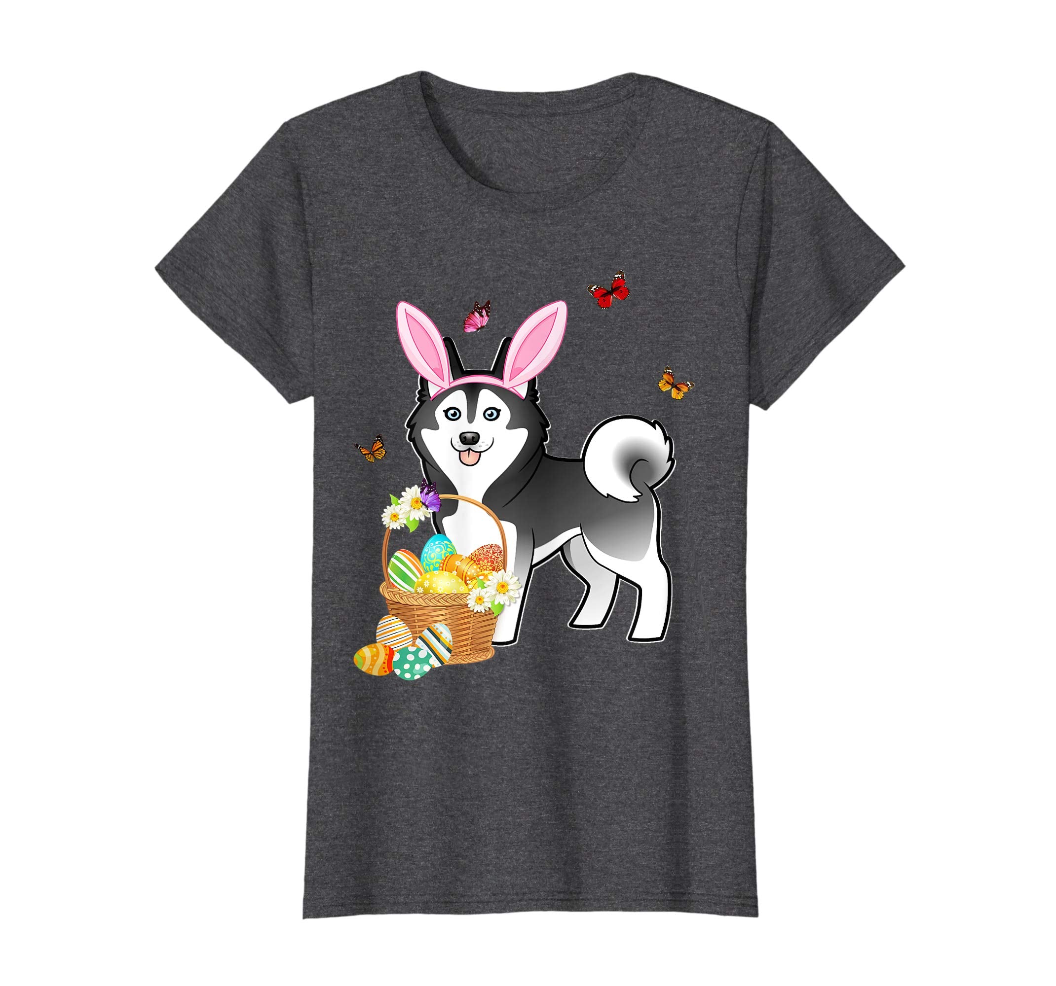 Siberian Husky Bunny Hat Rabbit Easter Eggs Shirt Happy Ea