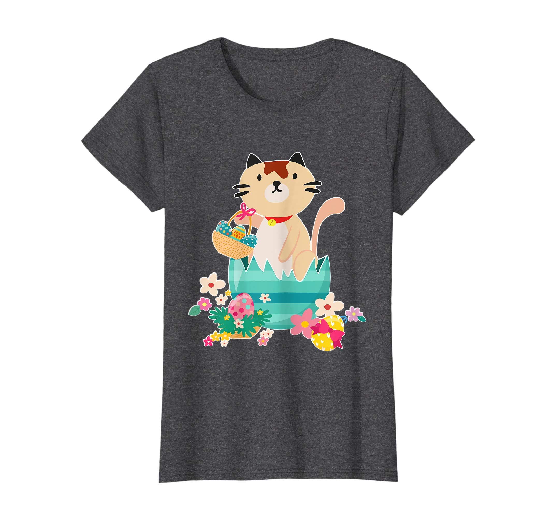 Cat Opening Big Egg &amp; Easter Eggs Basket Flowers Happy Shirt