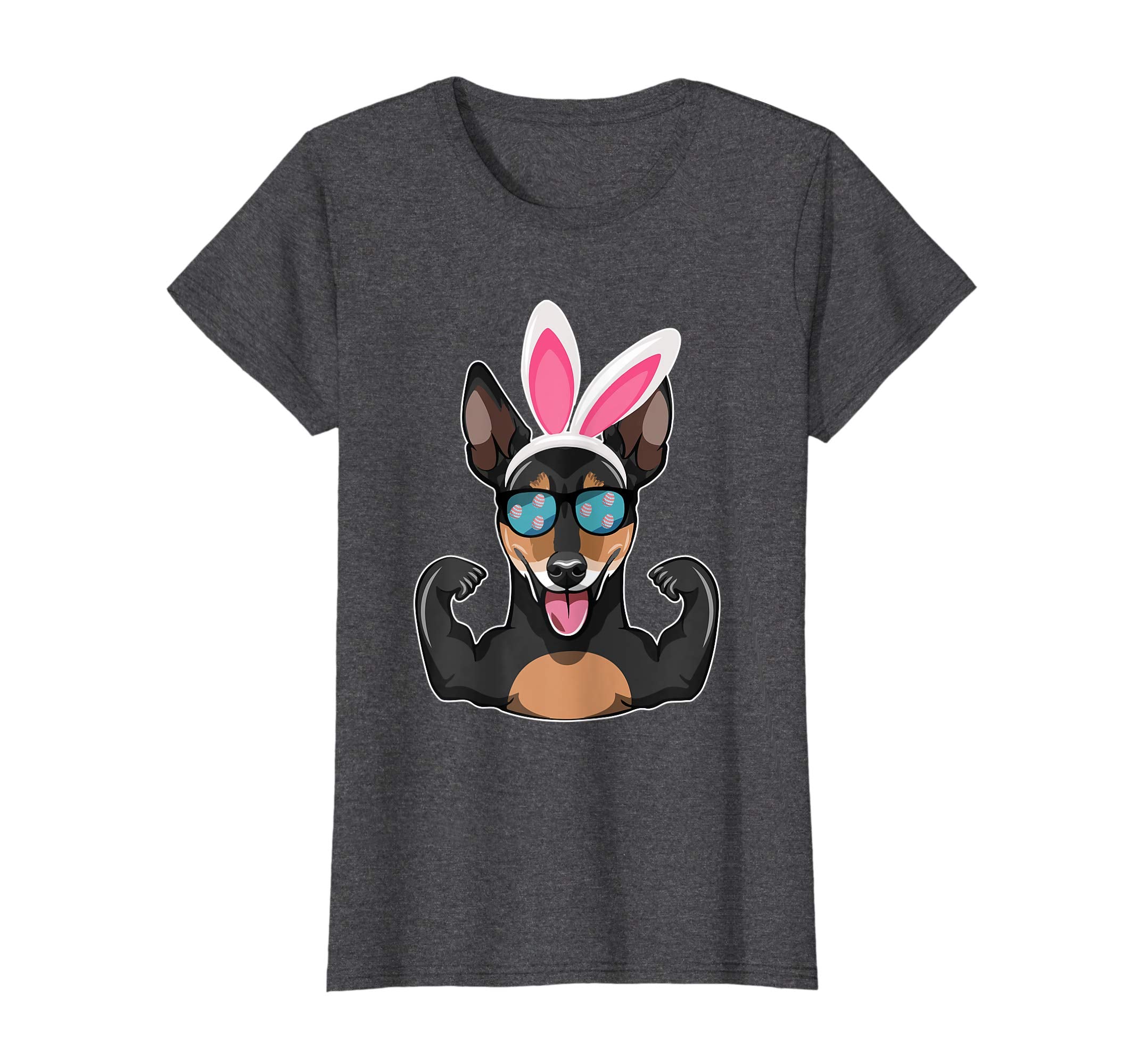 Strong Miniature Pinscher With Bunny Hat Happy Easter Shirt