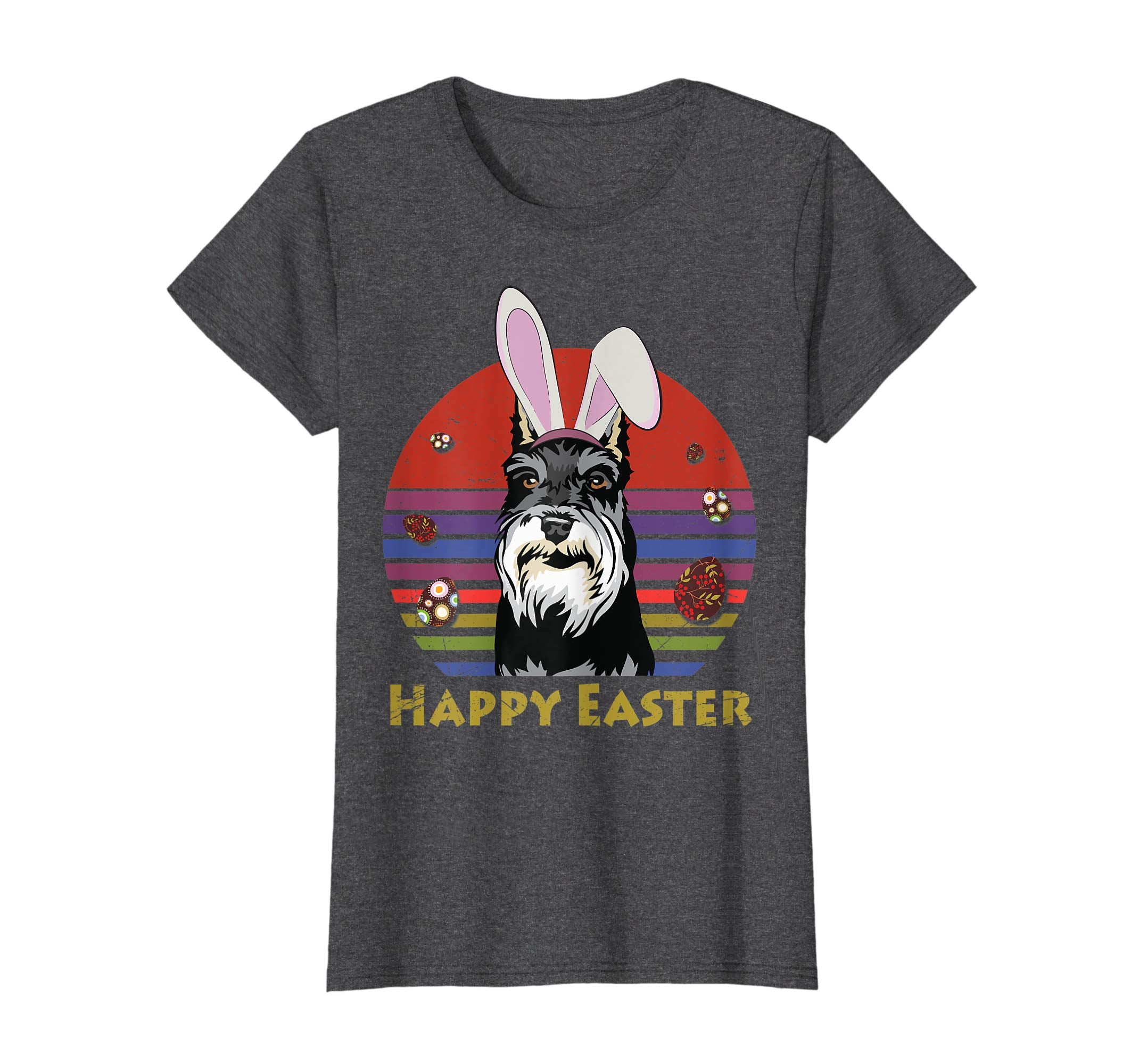 Miniature Schnauzer With Bunny Headband Happy Easter Tshirt