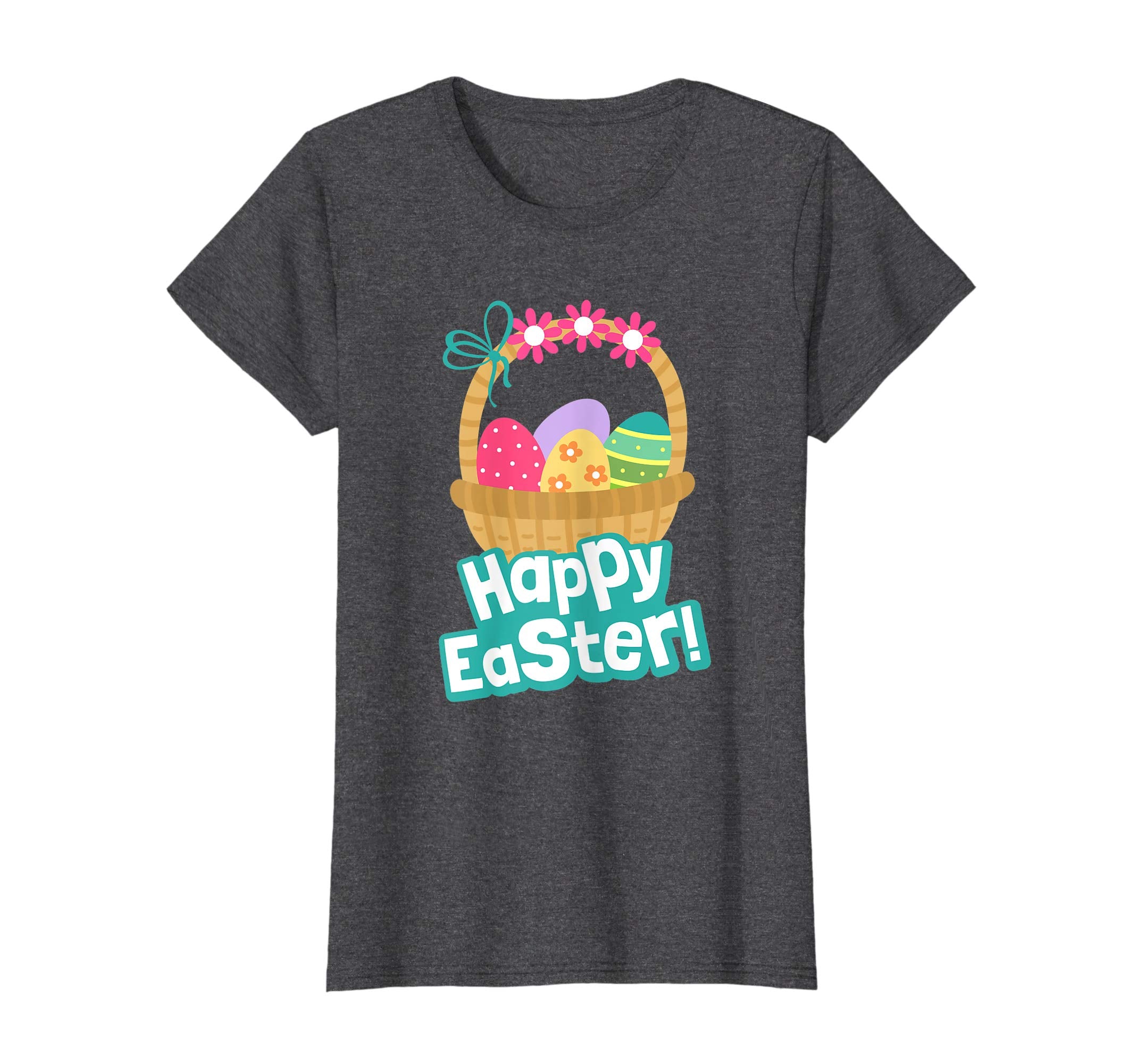 Happy Easter T Shirt A Basket Of Easter Eggs With Flowers