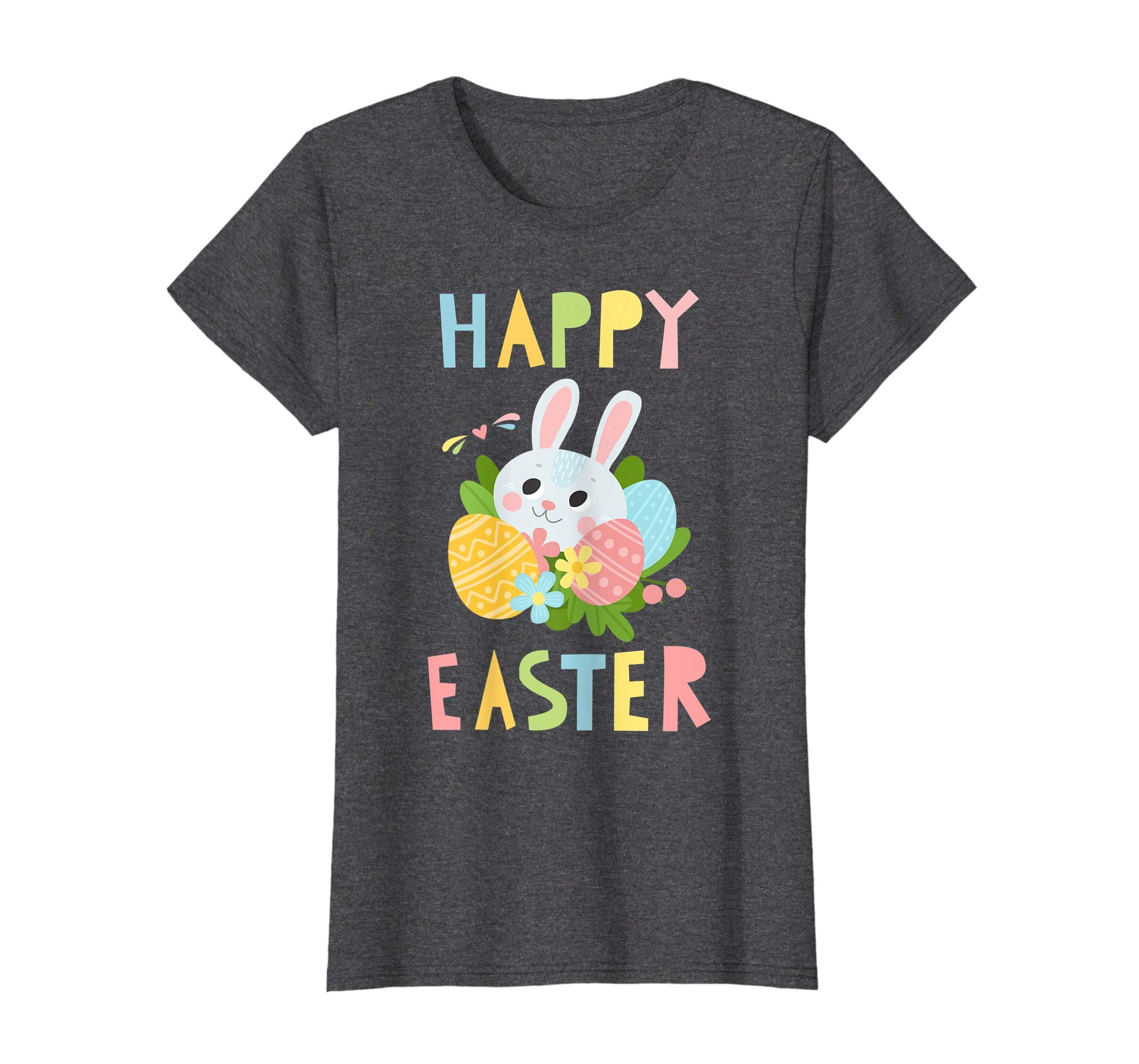 Happy Easter Shirts Women Colorful Eggs Cute Bunny Tee