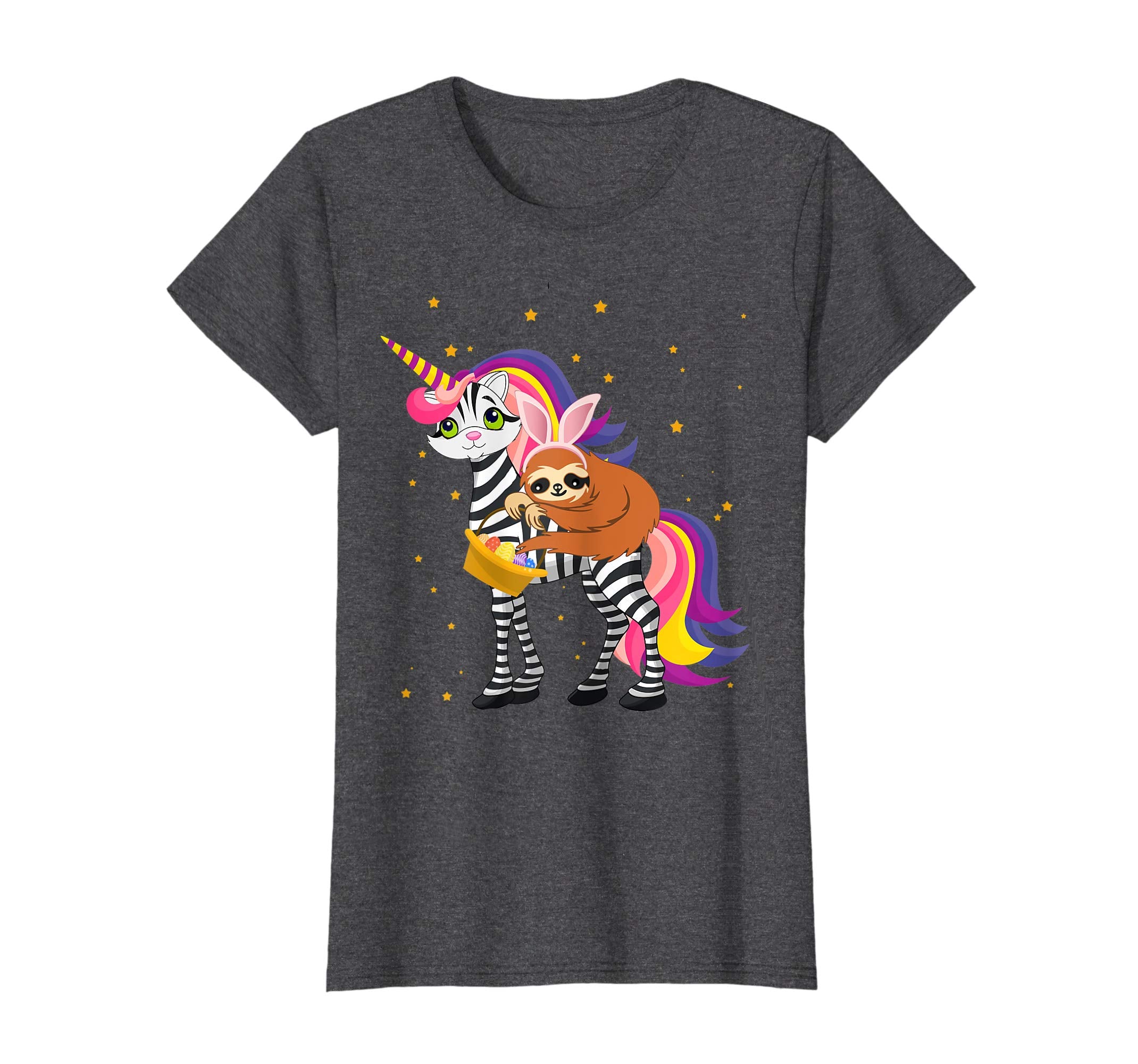 Egg Basket Easter Sloth Riding A Zebra Cat Unicorn Shirt