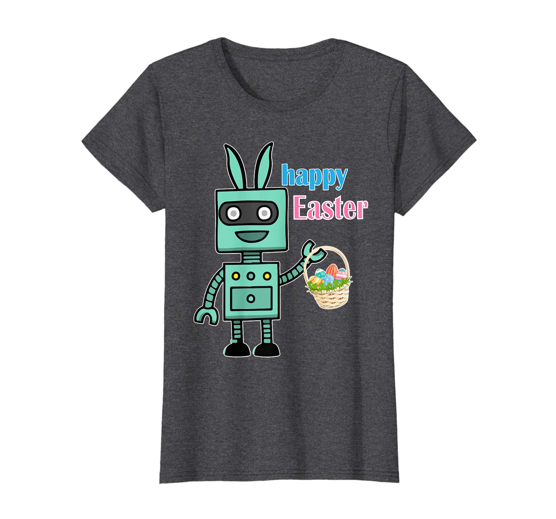 Cute Bunny Robot Easter Eggs Basket Flowers Happy Easter Shi