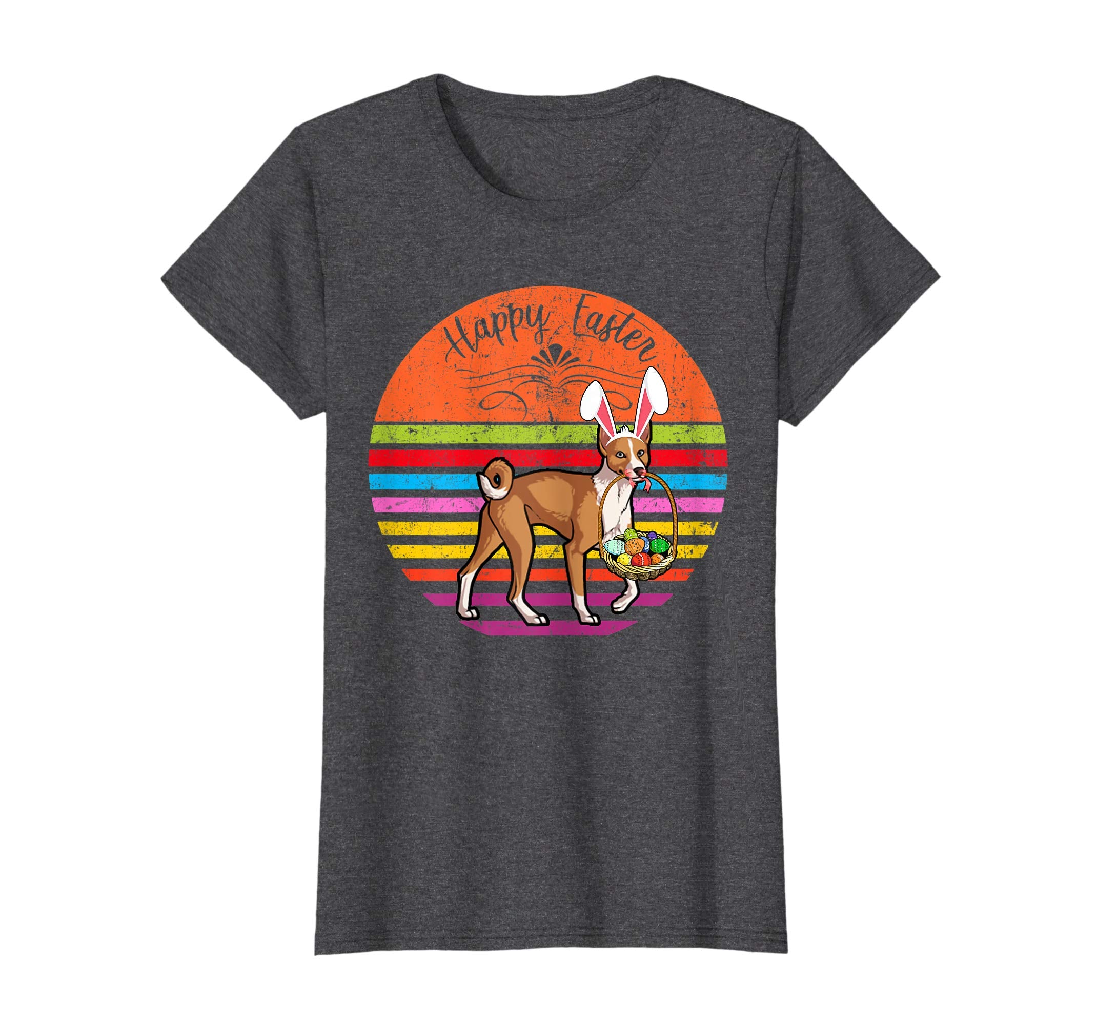 Cute Basenji Dog With Bunny Hat Happy Easter Eggs T Shirt