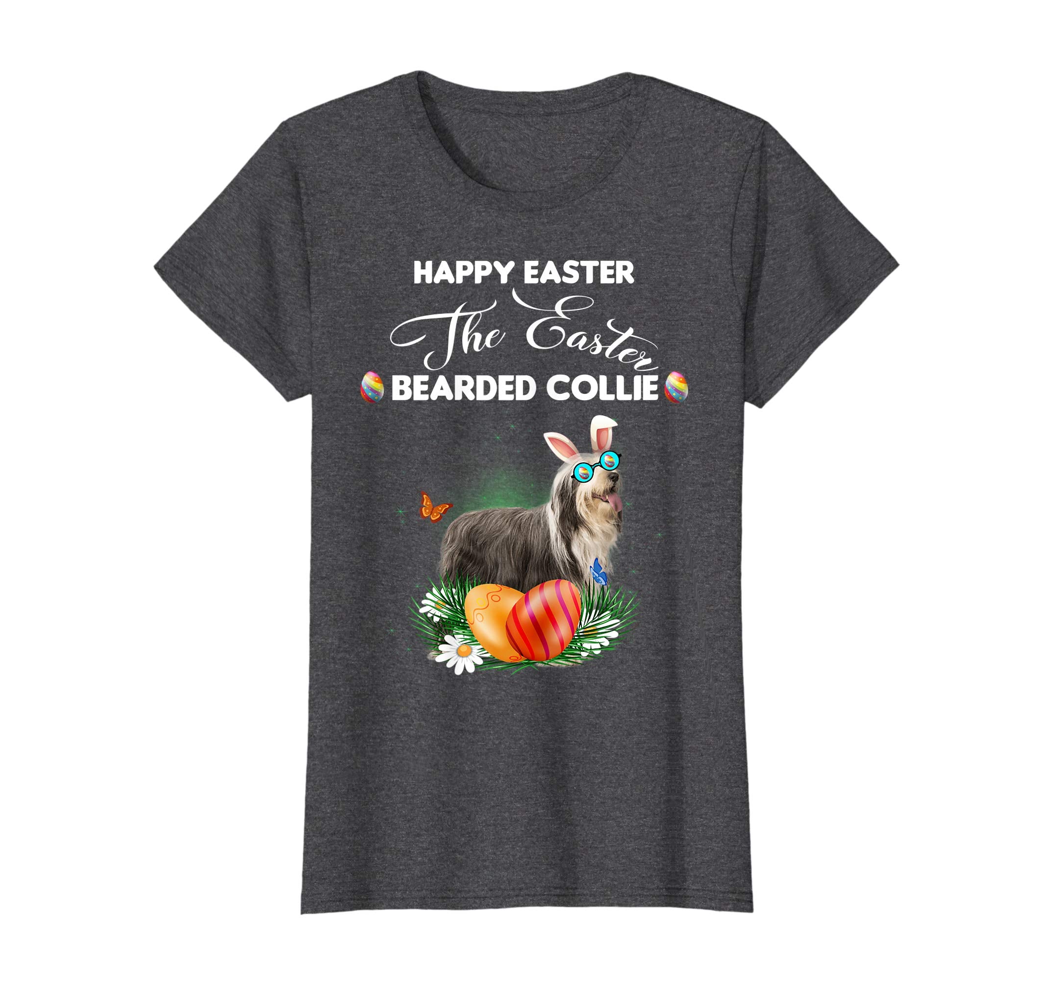 Bearded Collie Dog Sunglass Bunny Happy Easter Day Tshirt