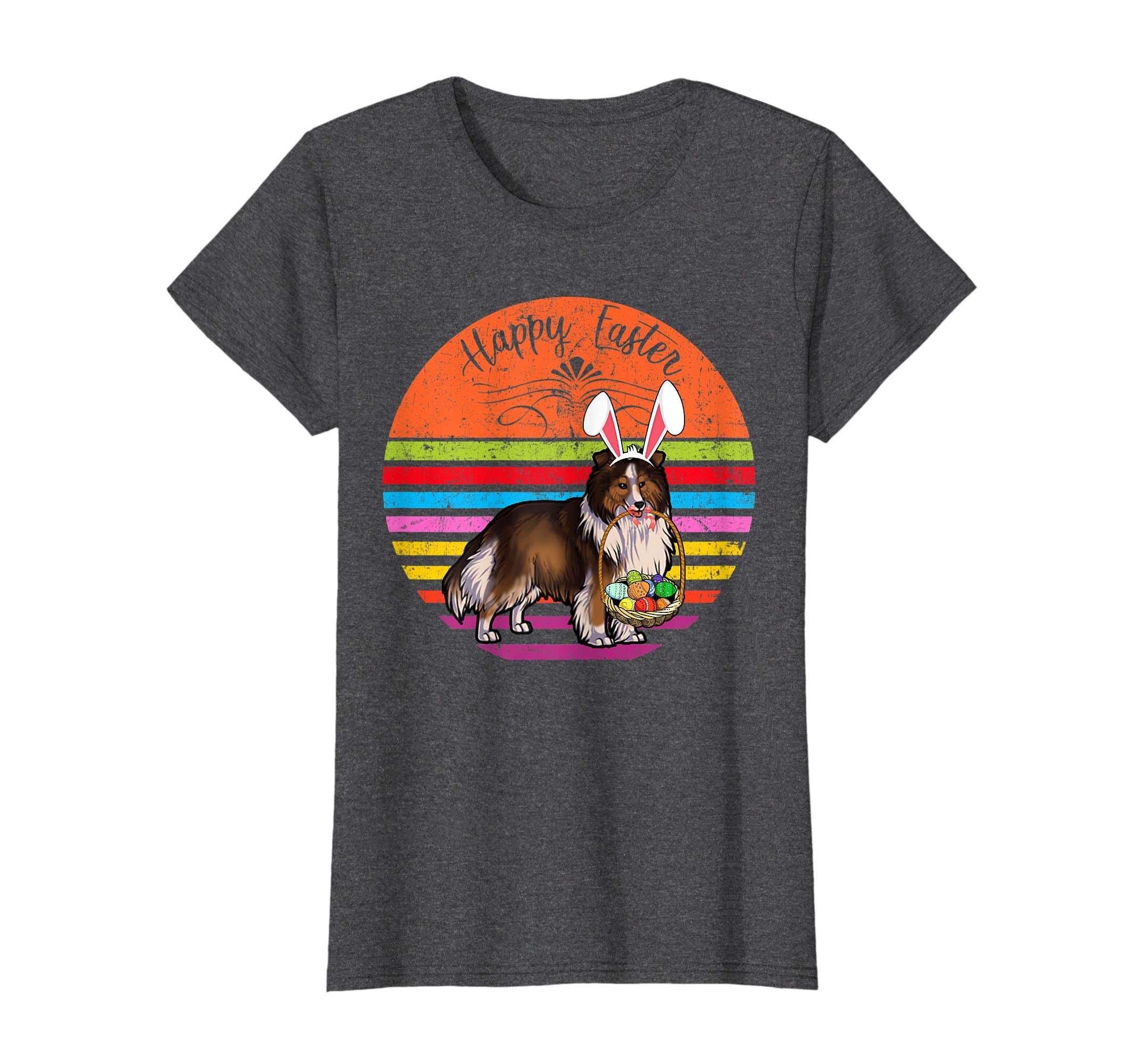 Cute Shetland Sheepdog Dog With Bunny Hat Easter Eggs Shirt