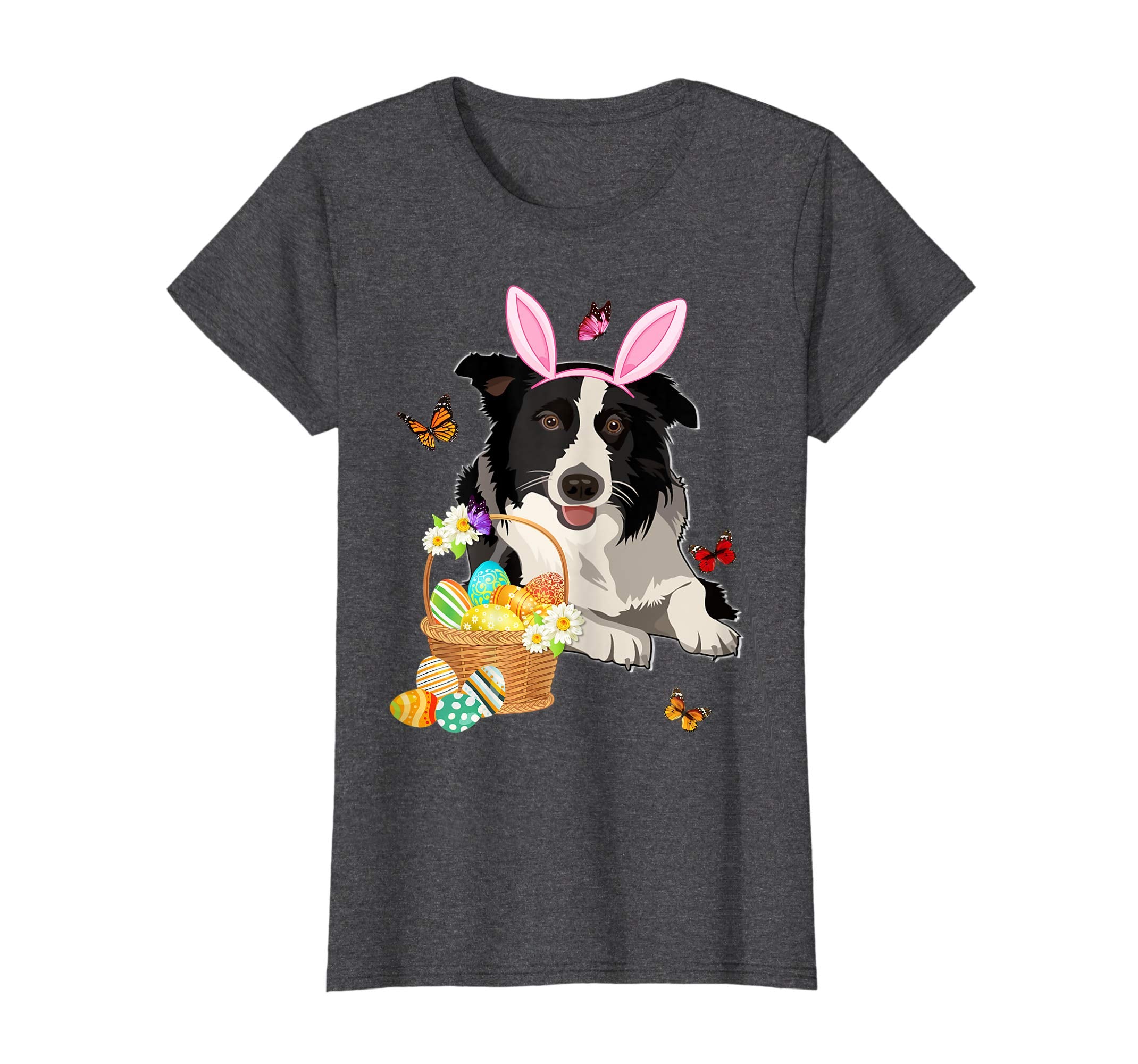 Border Collie Bunny Hat Rabbit Easter Eggs Shirt Happy Ea