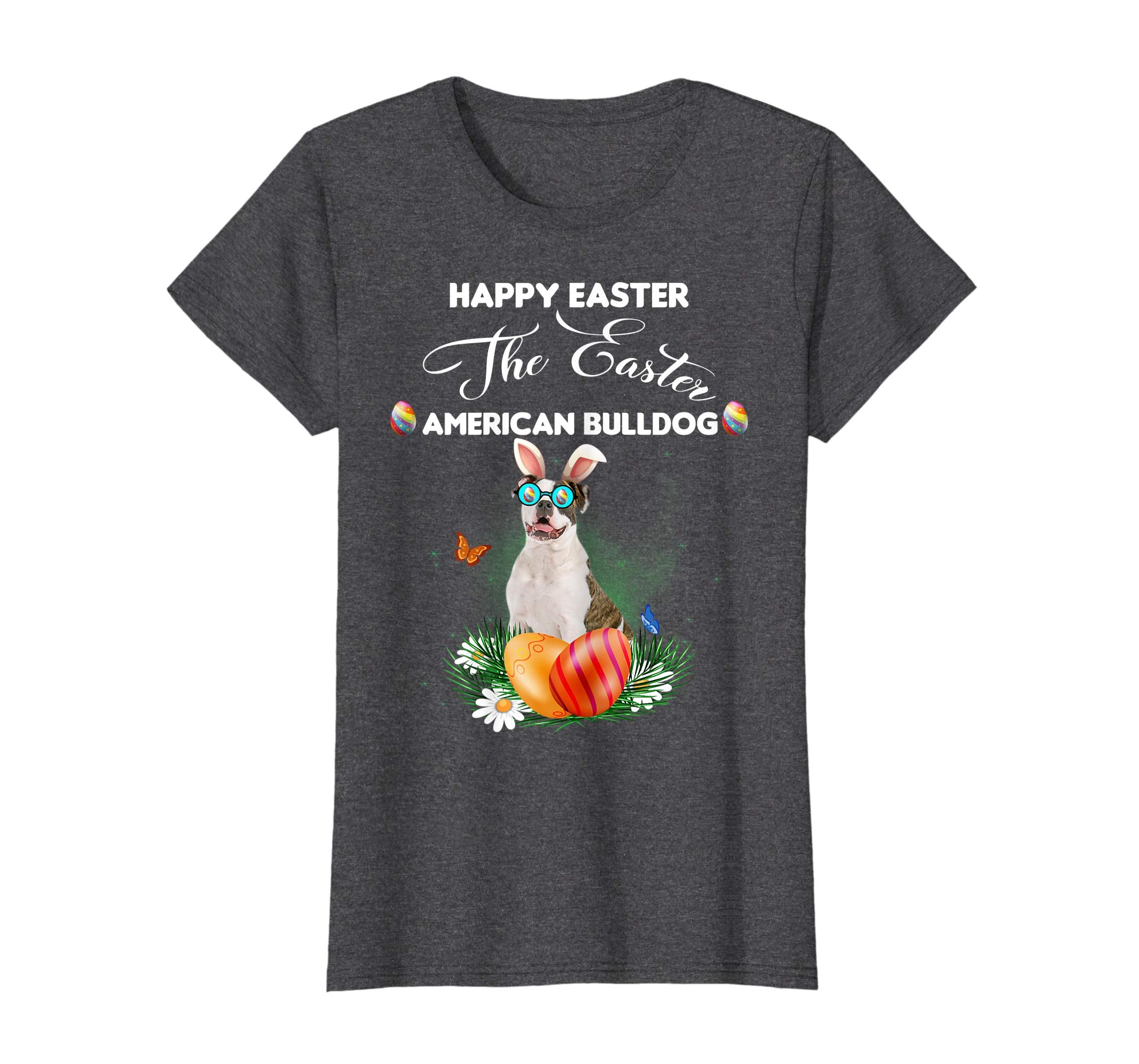 American Bulldog Dog Sunglass Bunny Happy Easter Day Tshirt