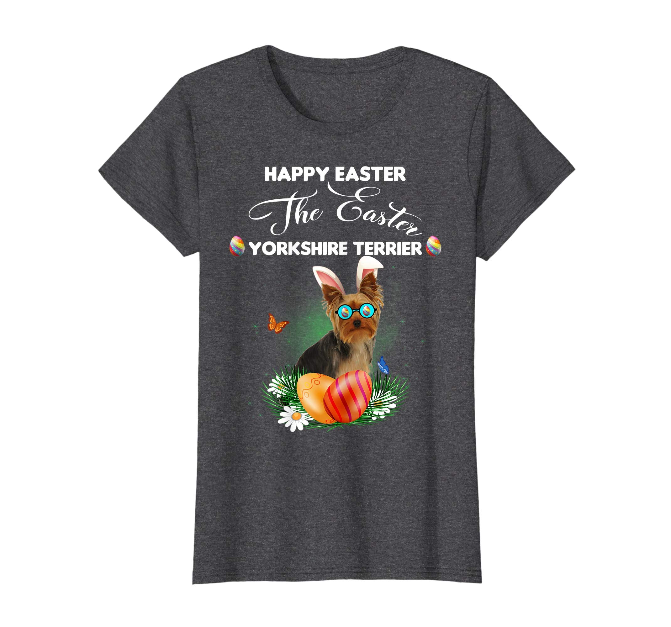 Yorkshire Terrier Dog Sunglass Bunny Happy Easter Day Tshirt
