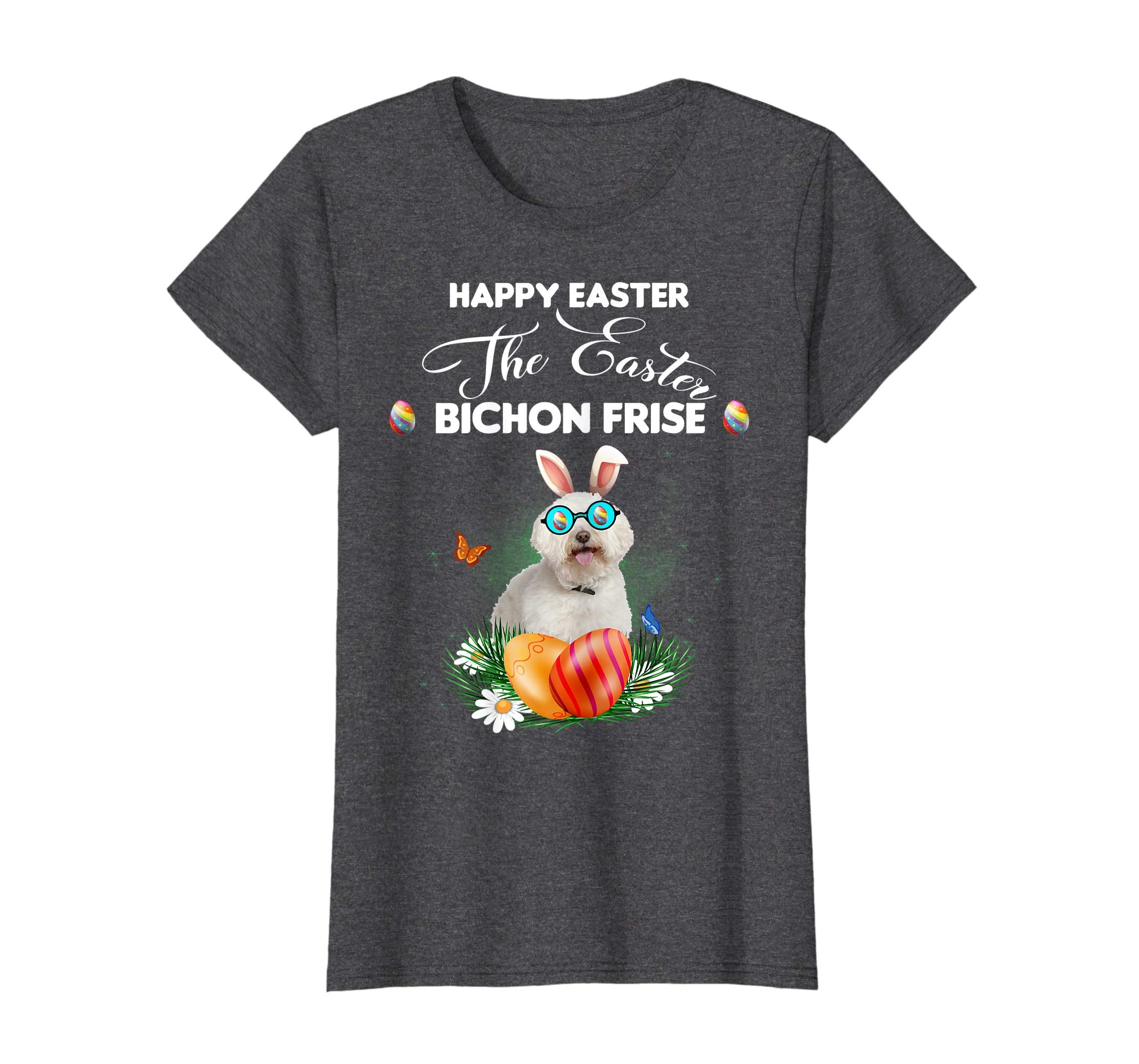 Bichon Frise Dog Sunglass Bunny Happy Easter Day Tshirt