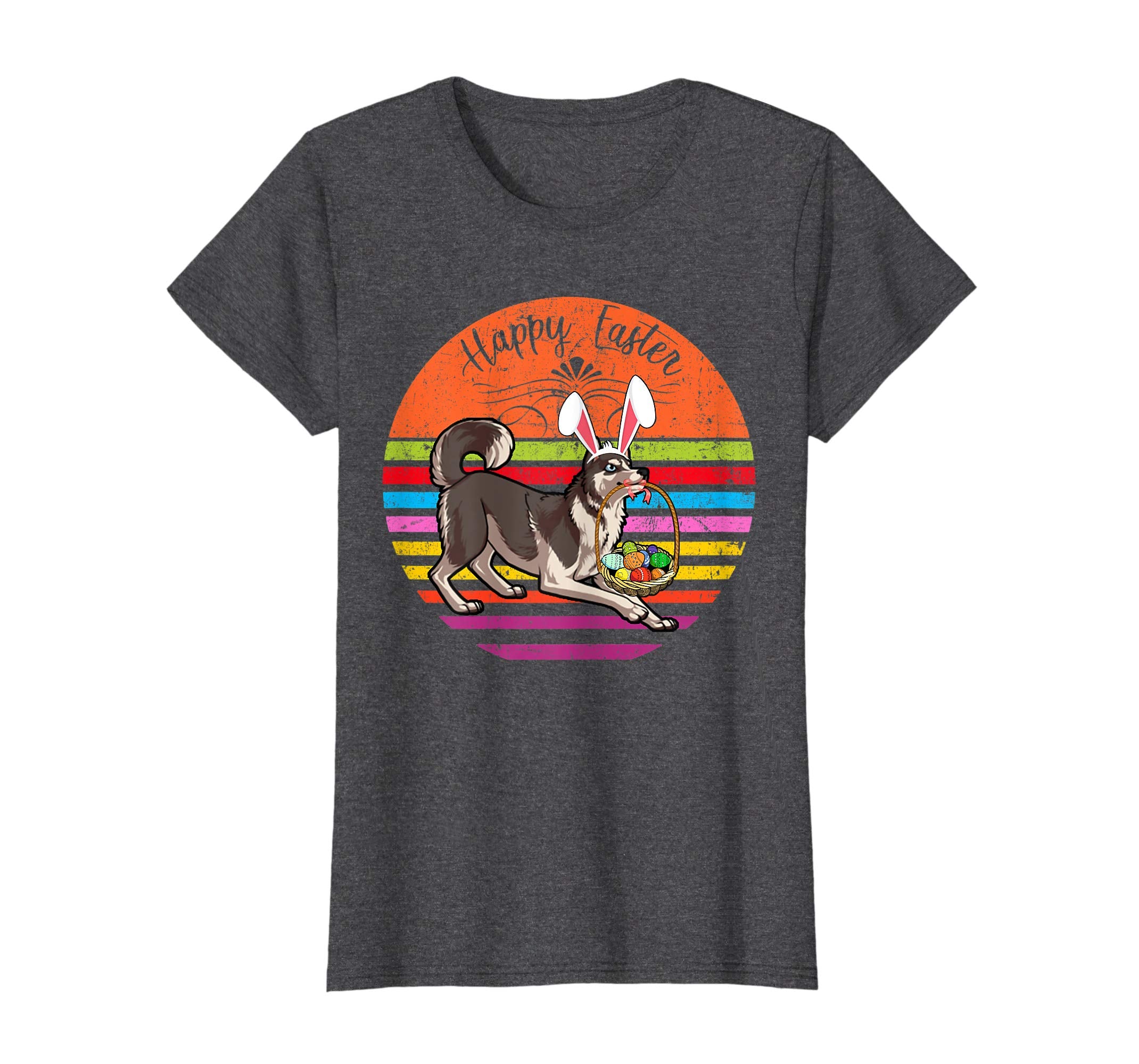 Cute Siberian Husky Dog With Bunny Hat Easter Eggs T Shirt