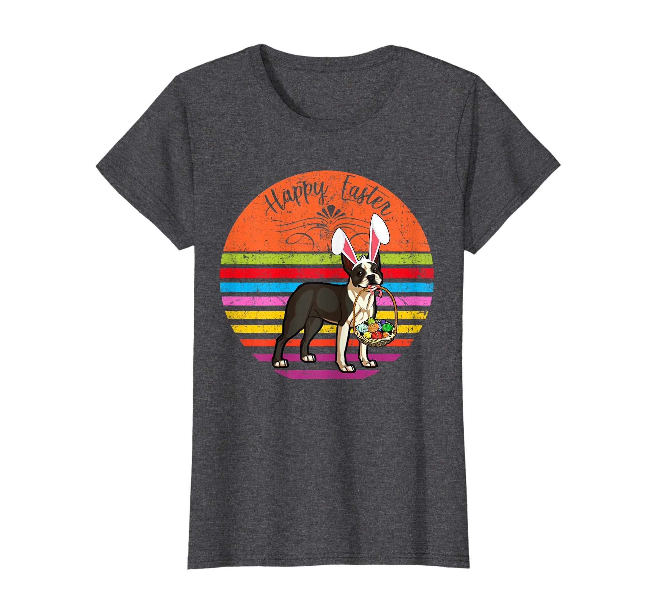 Cute Boston Terrier Dog With Bunny Hat Easter Eggs T Shirt