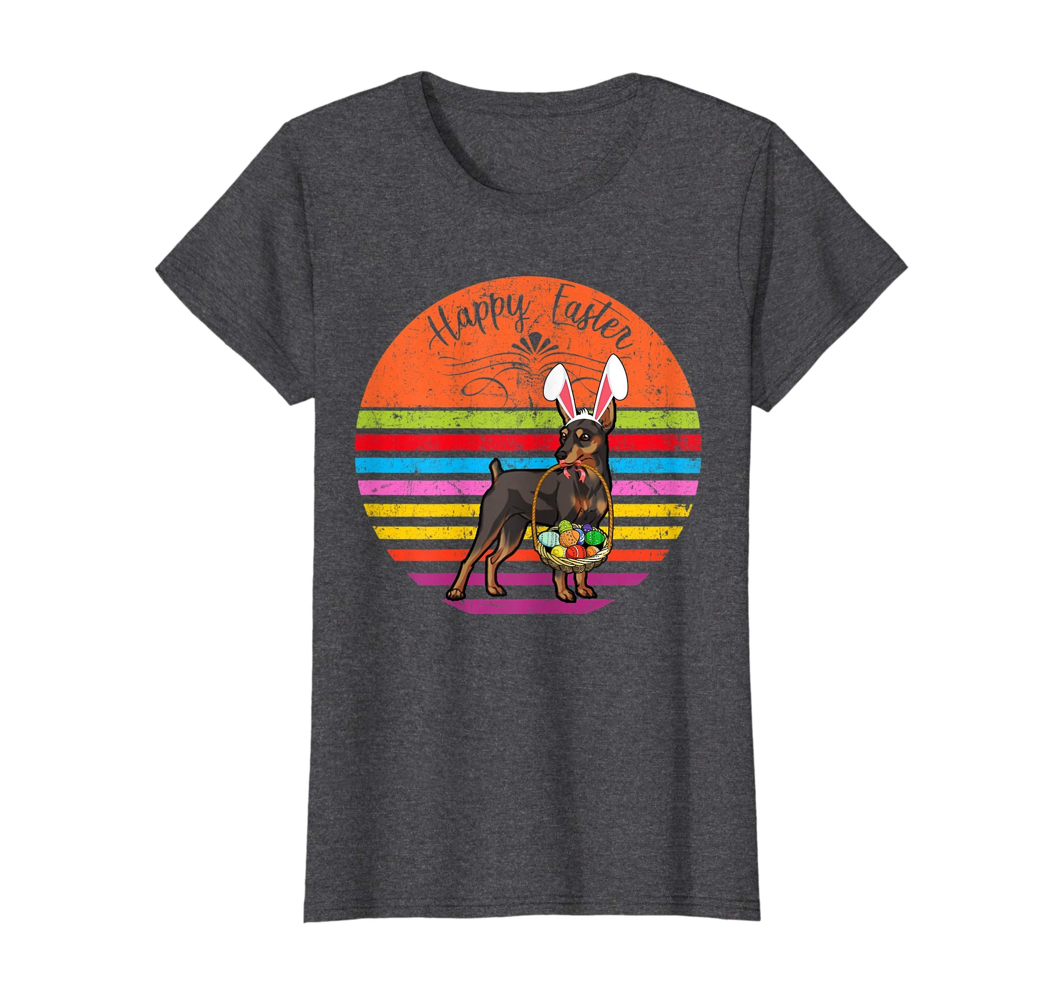 Cute Miniature Pinscher Dog With Bunny Hat Easter Eggs Shirt