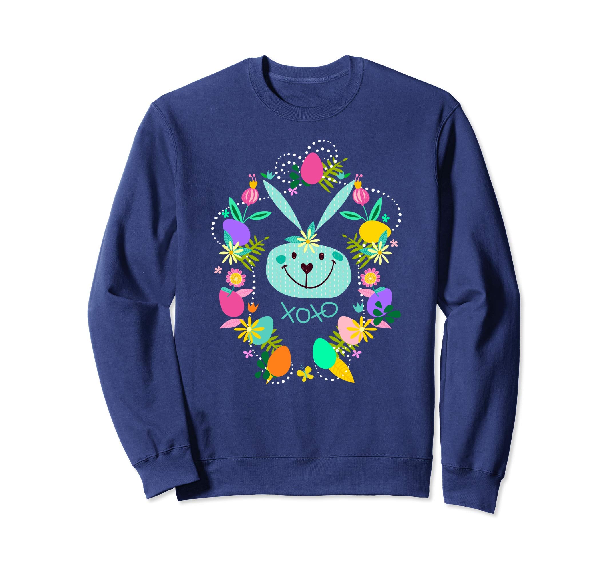 Cute Easter Sweatshirt Eggs Bunny Spring Flowers for Women