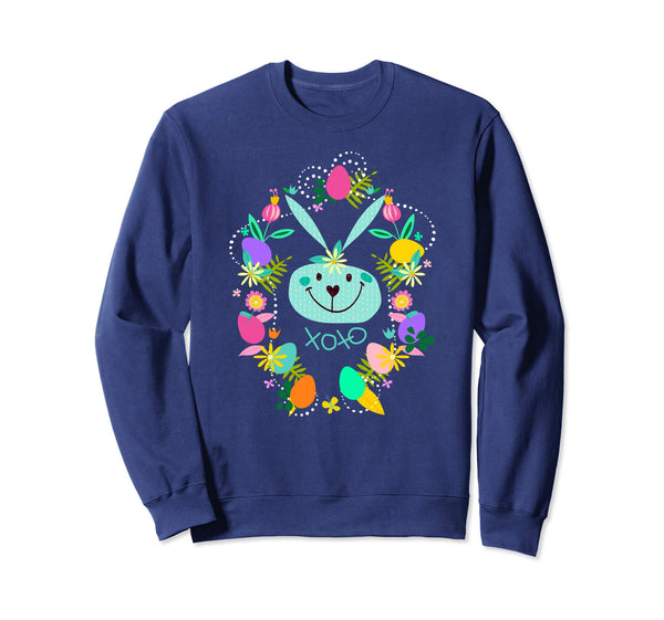 Cute Easter Sweatshirt Eggs Bunny Spring Flowers for Women