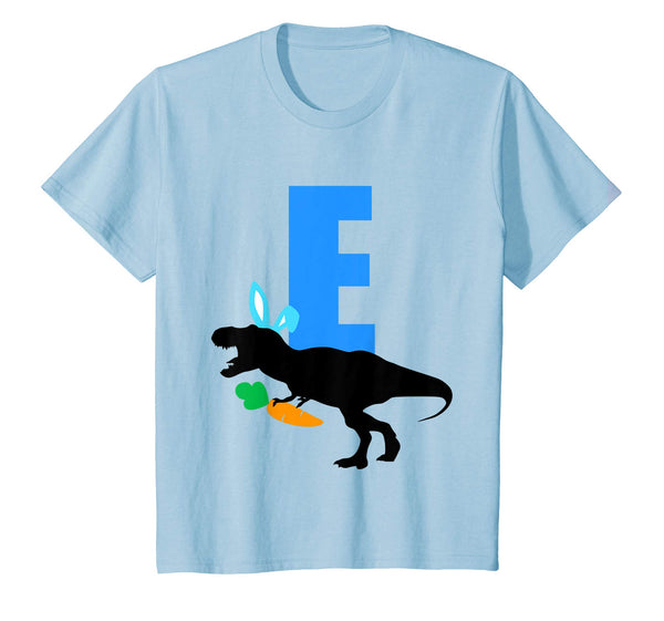 Kids Easter Bunny Monogram Initial E Dinosaur T Shirt Toddler Boy