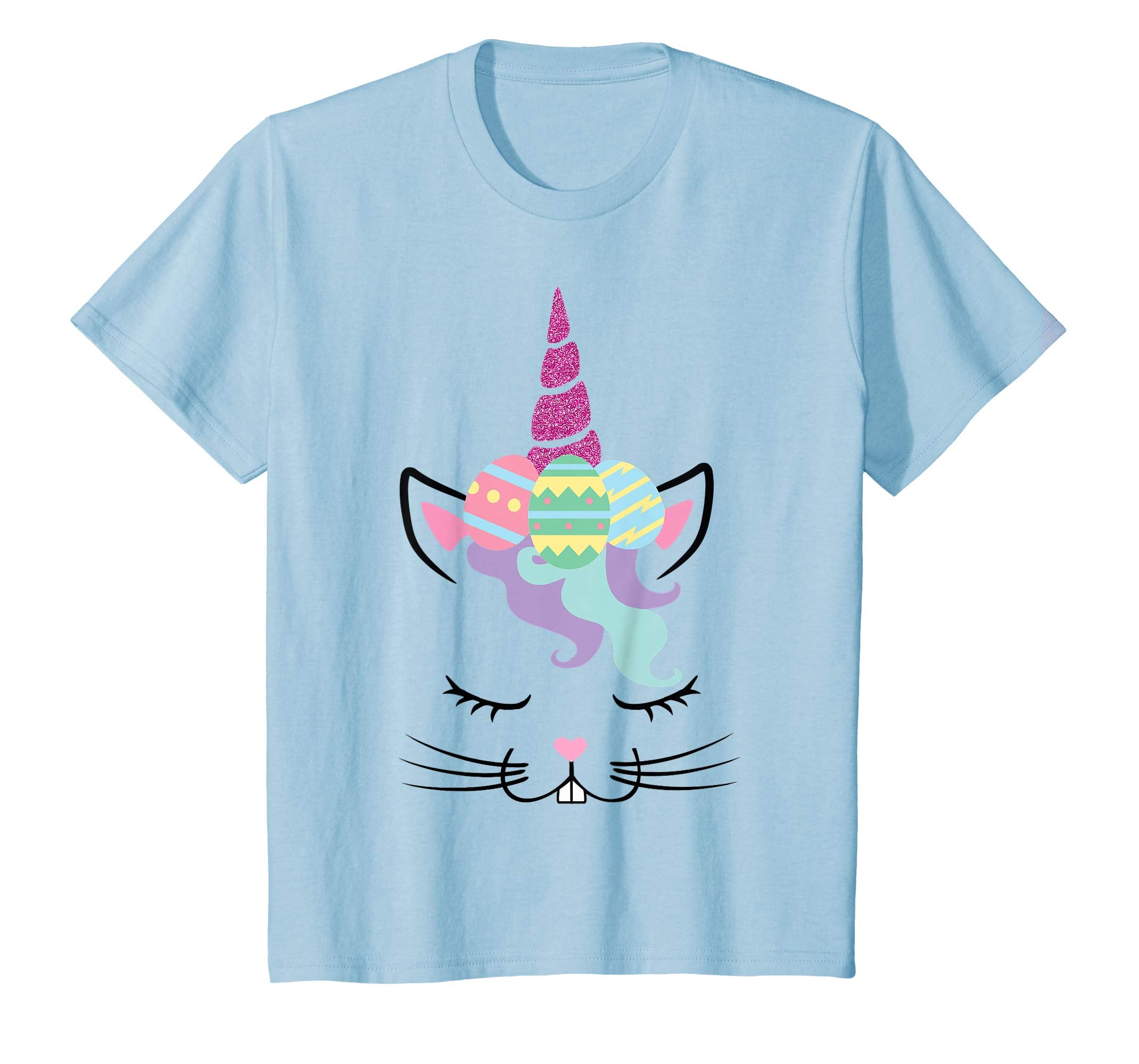 Girls Easter T-Shirt Bunny Rabbit Face Unicorn Shirt Gift