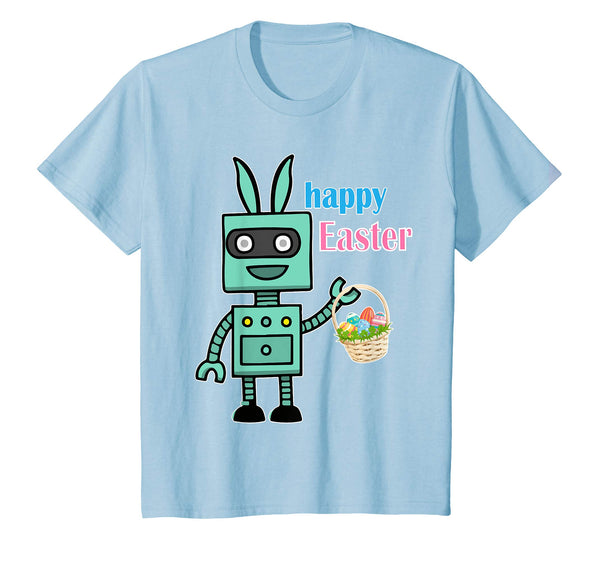 Cute Bunny Robot Easter Eggs Basket Flowers Happy Easter Shi