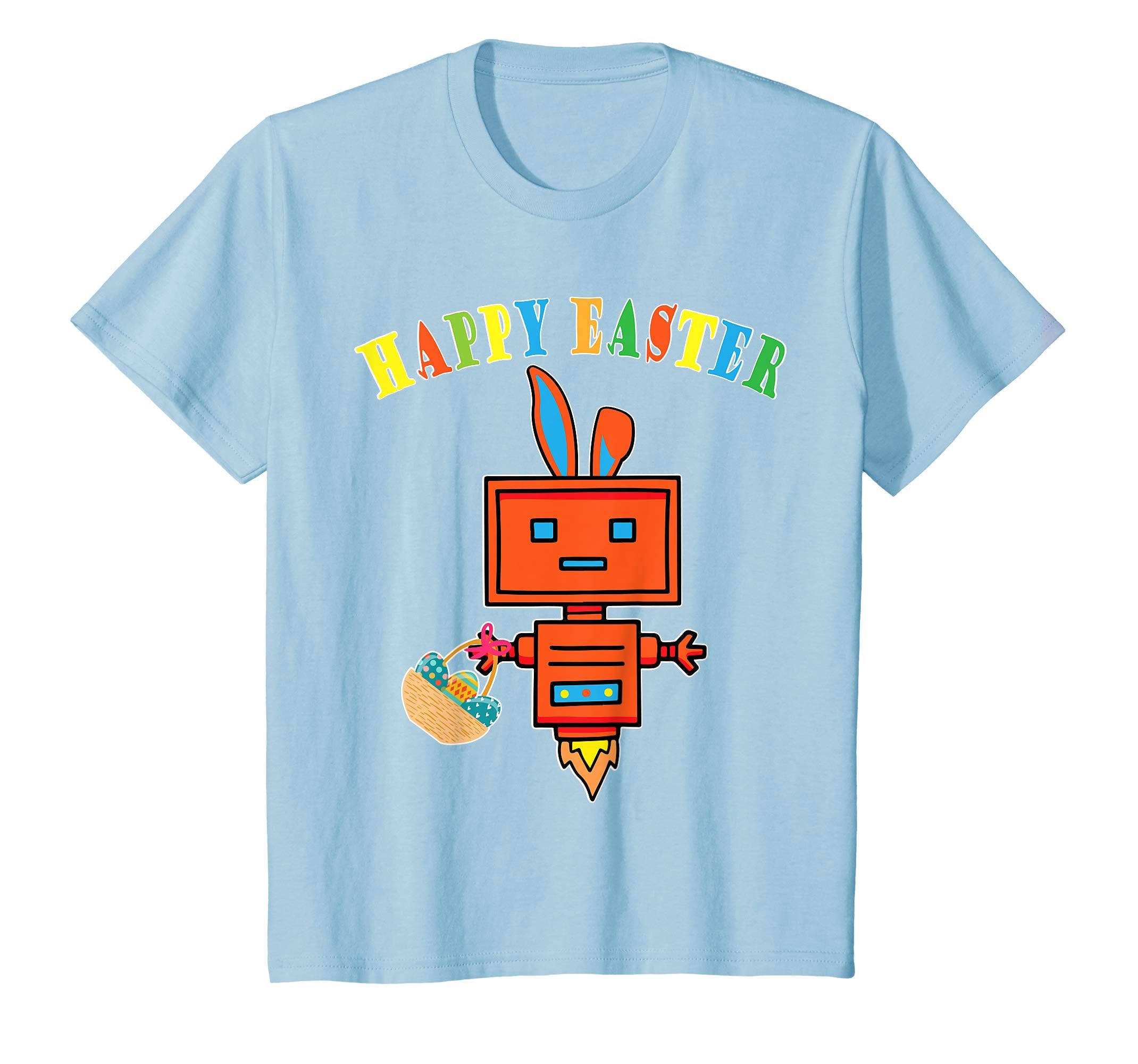 Red Bunny Robot Easter Eggs Basket Flowers Happy Easter Shir