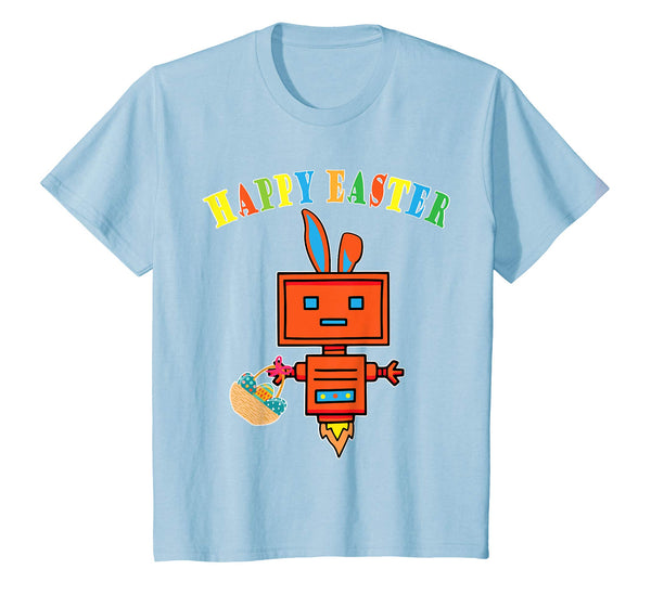 Red Bunny Robot Easter Eggs Basket Flowers Happy Easter Shir