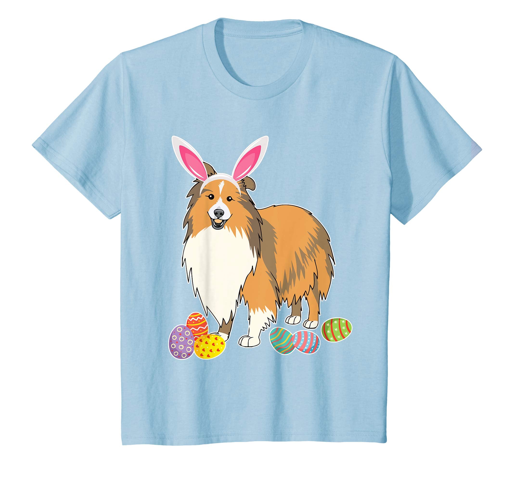 Sheltie Dog Bunny Rabbit Hat Playing Easter Eggs Happy Shirt